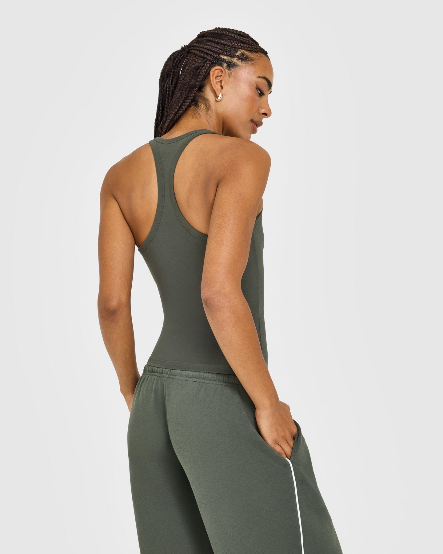 Cotton Racer Back Fitted Vest | Dark Khaki - Image 4