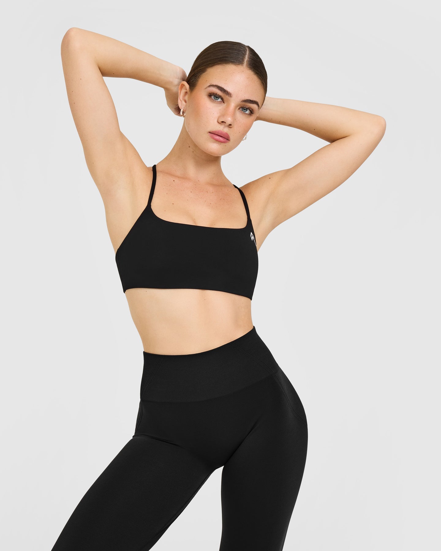 EasyLift Strappy Sports Bra with White Logo | Black