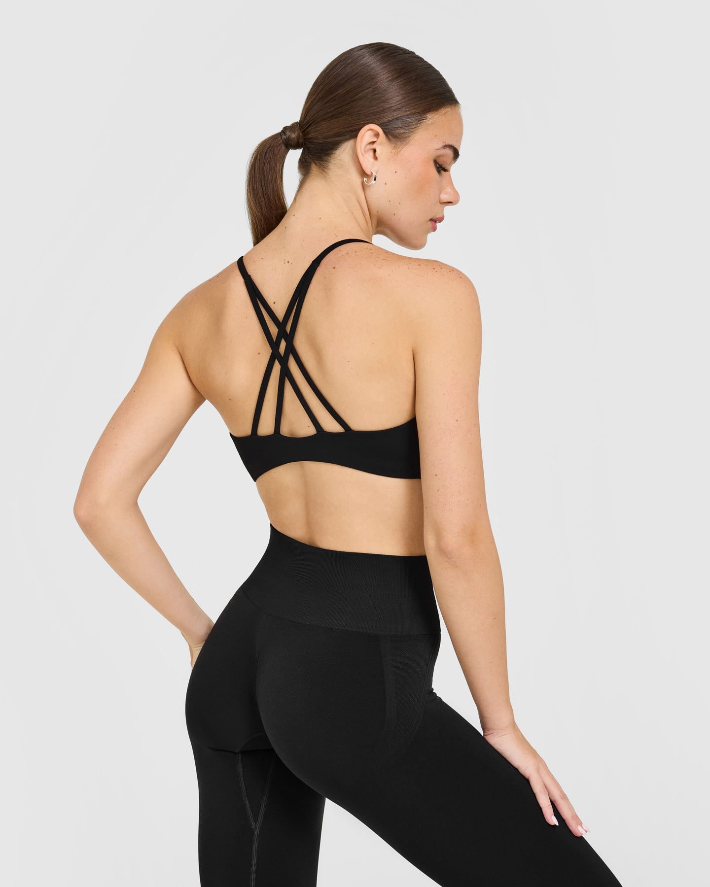 EasyLift Strappy Sports Bra with White Logo | Black - Image 6