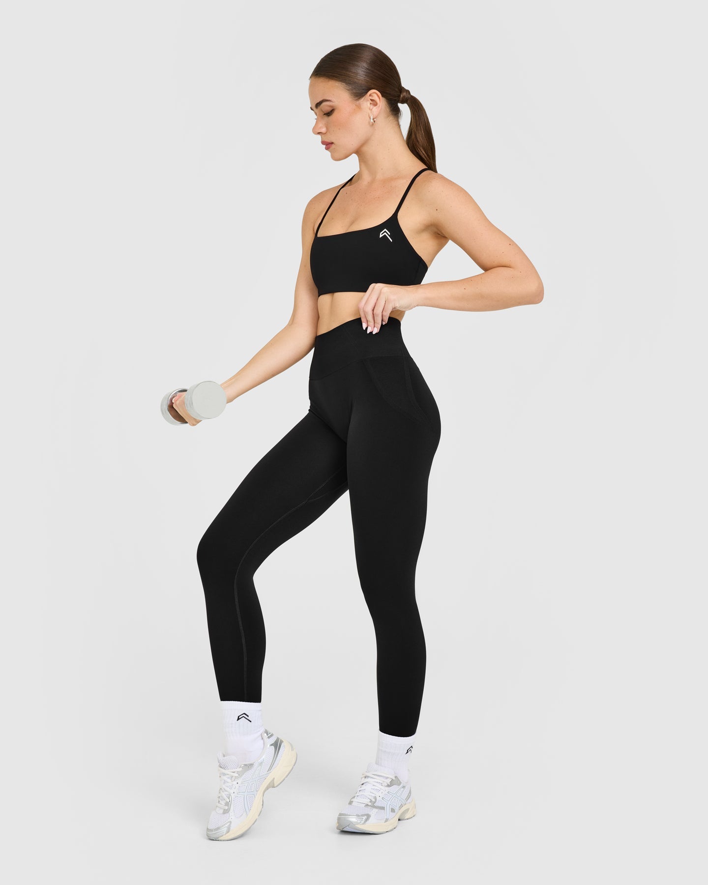 EasyLift Strappy Sports Bra with White Logo | Black - Image 3