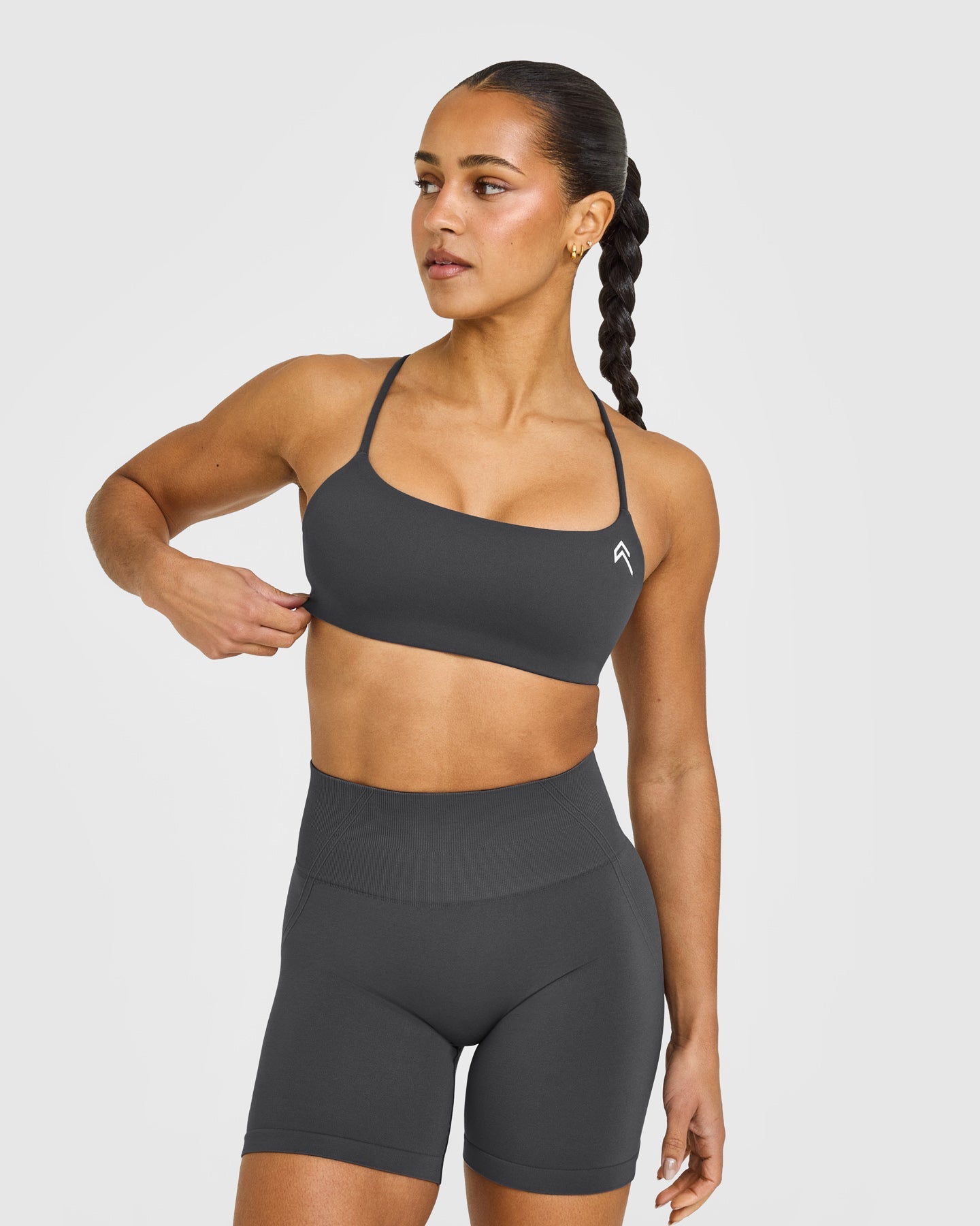 EasyLift Strappy Sports Bra with White Logo | Coal