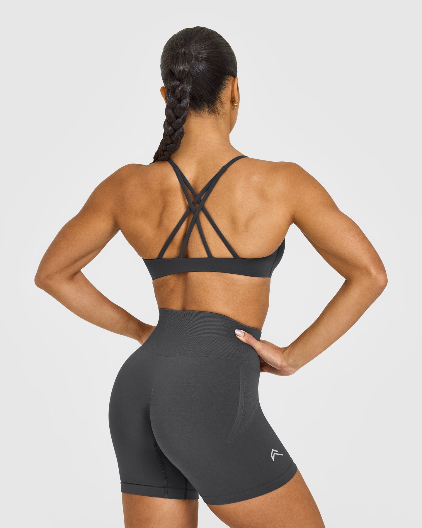 Alternative view of EasyLift Strappy Sports Bra with White Logo | Coal