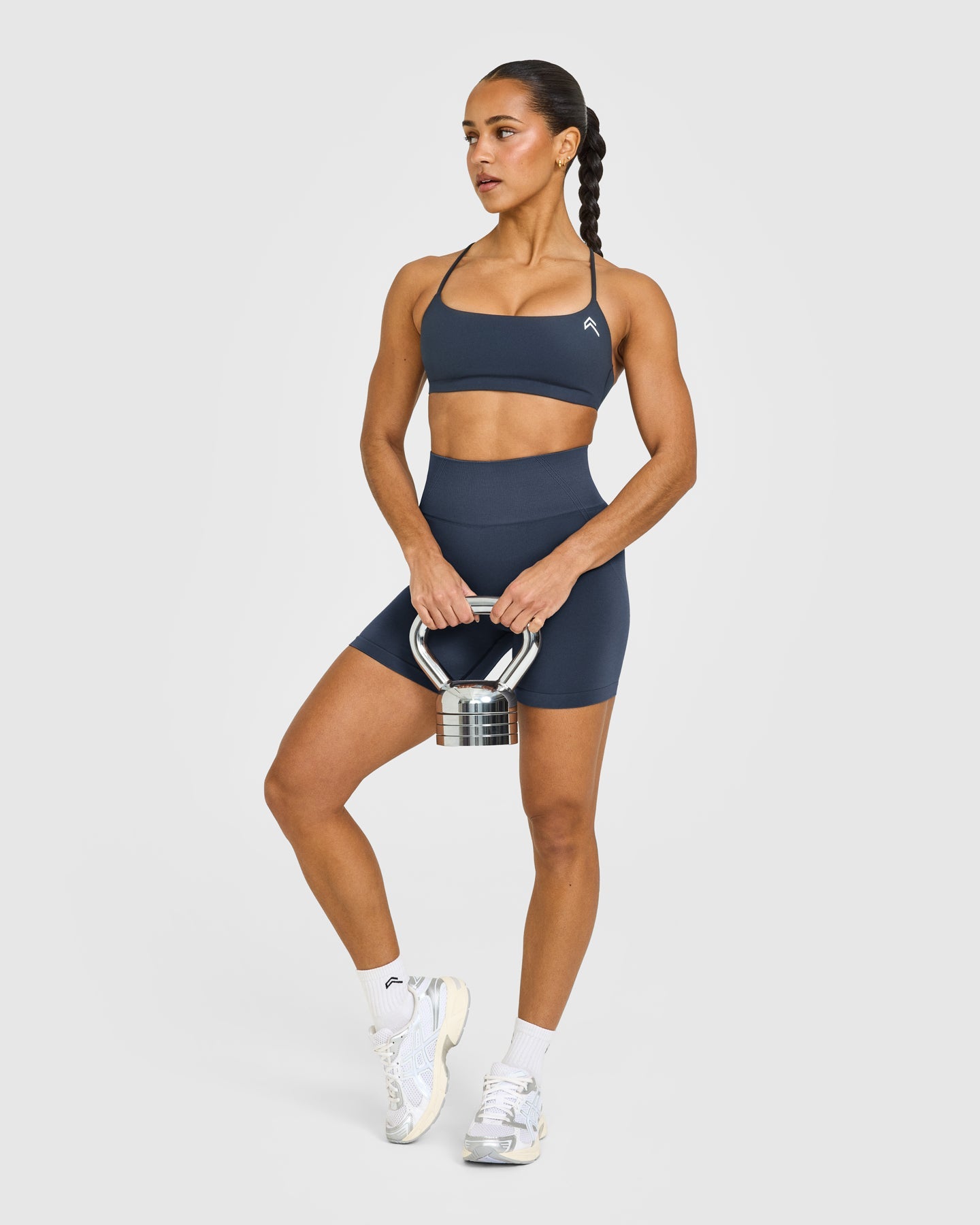 EasyLift Strappy Sports Bra with White Logo | True Blue - Image 3