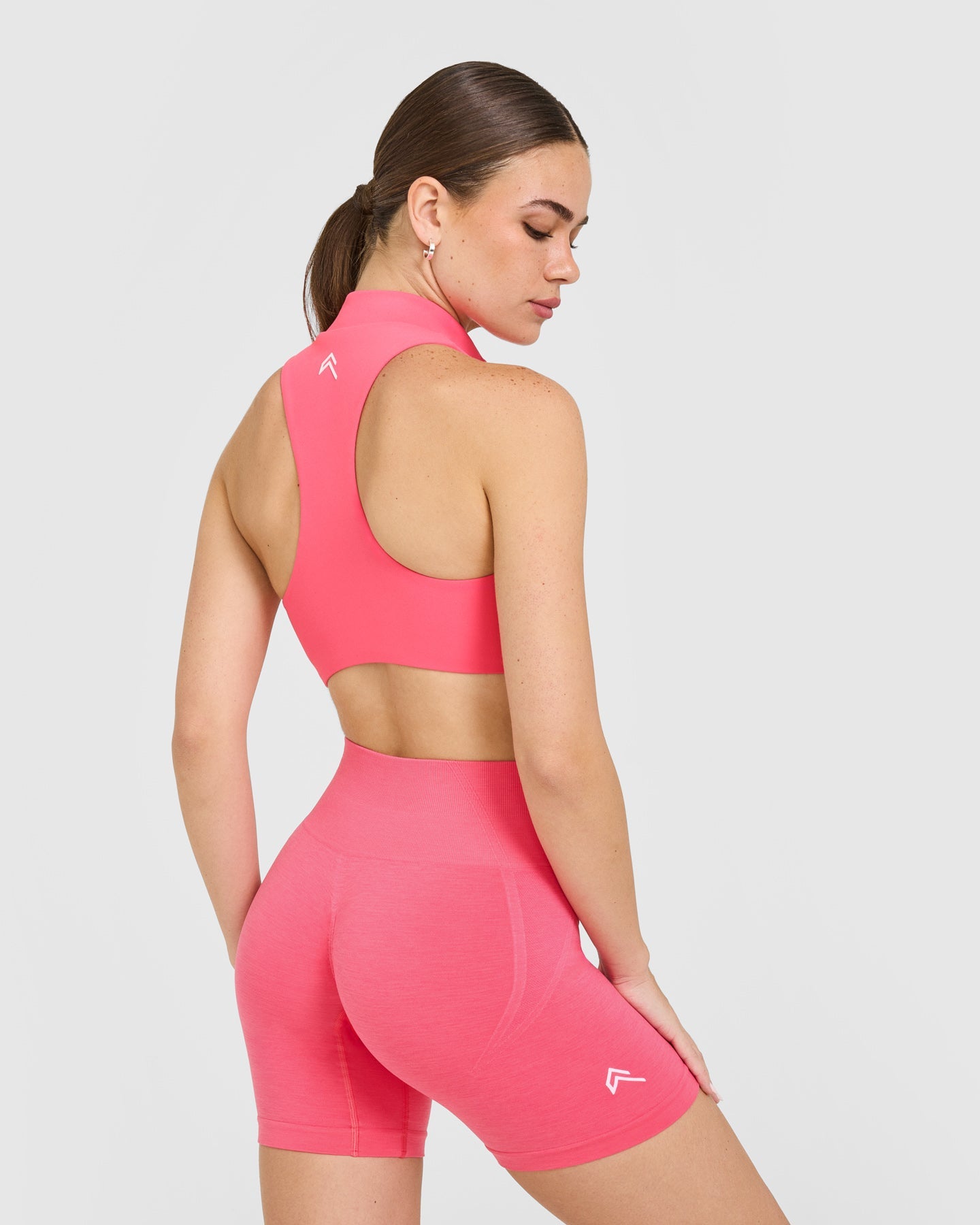 Alternative view of EasyLift Zip High Neck Sports Bra with White Logo | Hot Girl Pink