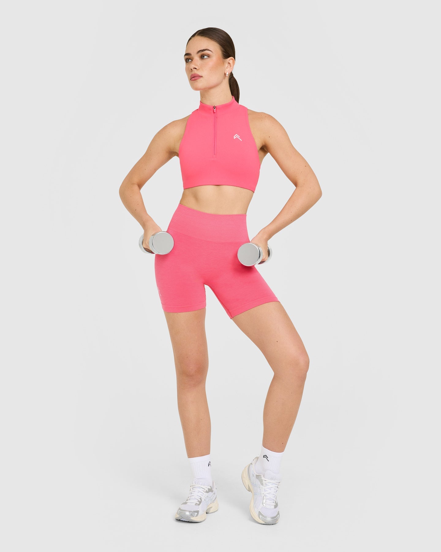 EasyLift Zip High Neck Sports Bra with White Logo | Hot Girl Pink - Image 3