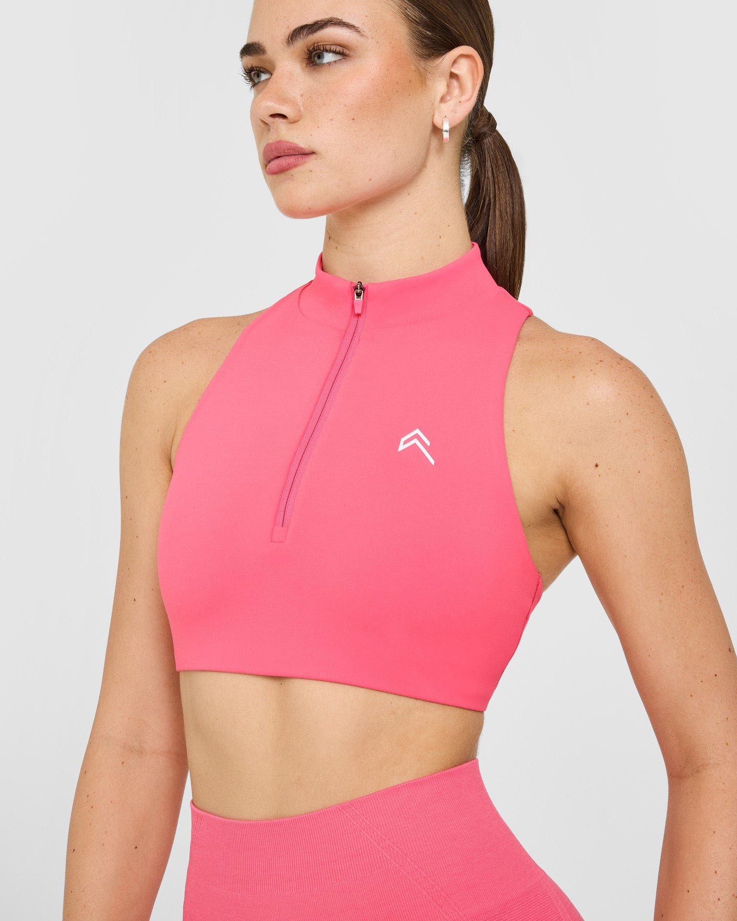 EasyLift Zip High Neck Sports Bra with White Logo | Hot Girl Pink - Image 5