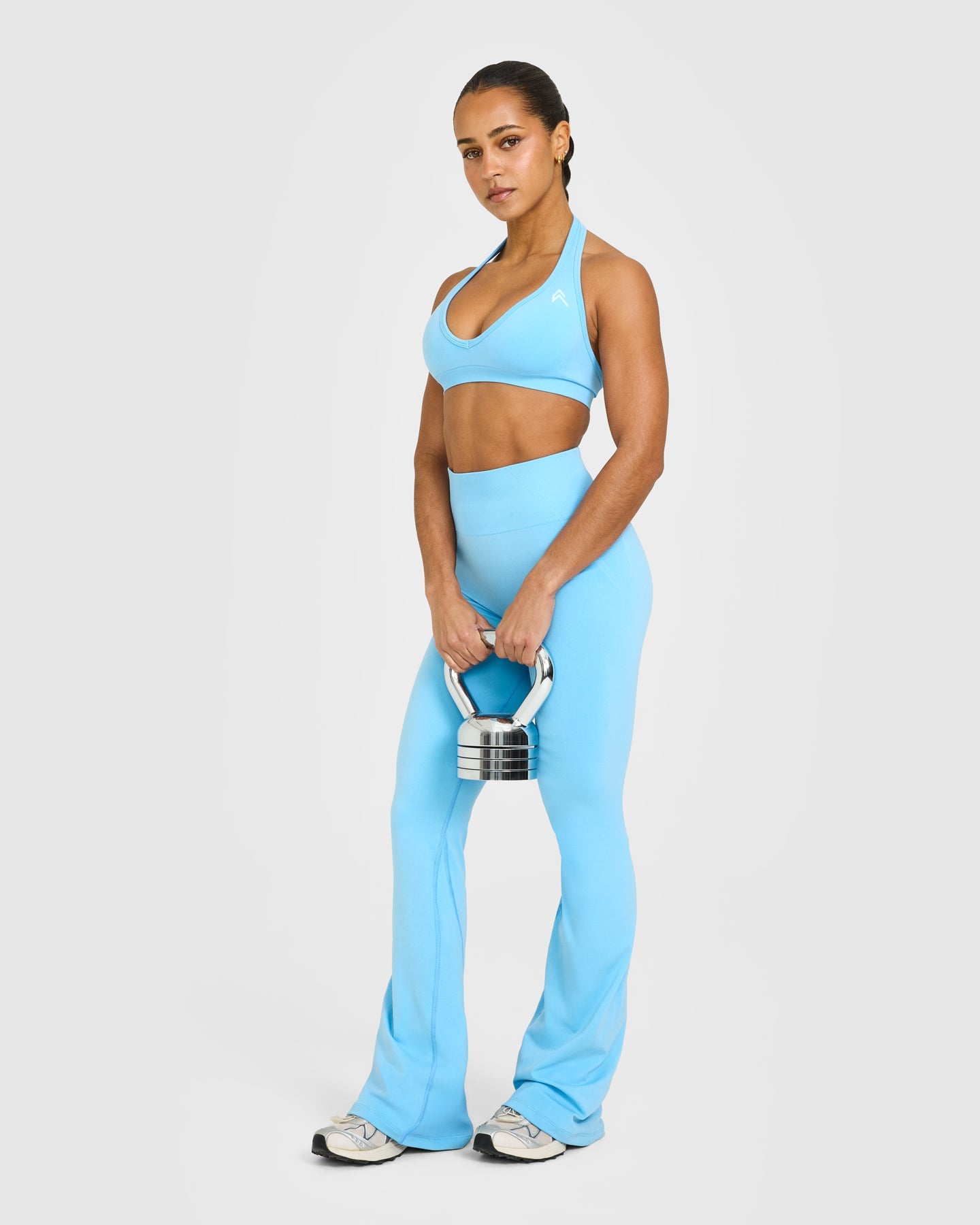 EffortlessLift Seamless Flared Bottoms with White Logo | Arctic Blue - Image 4