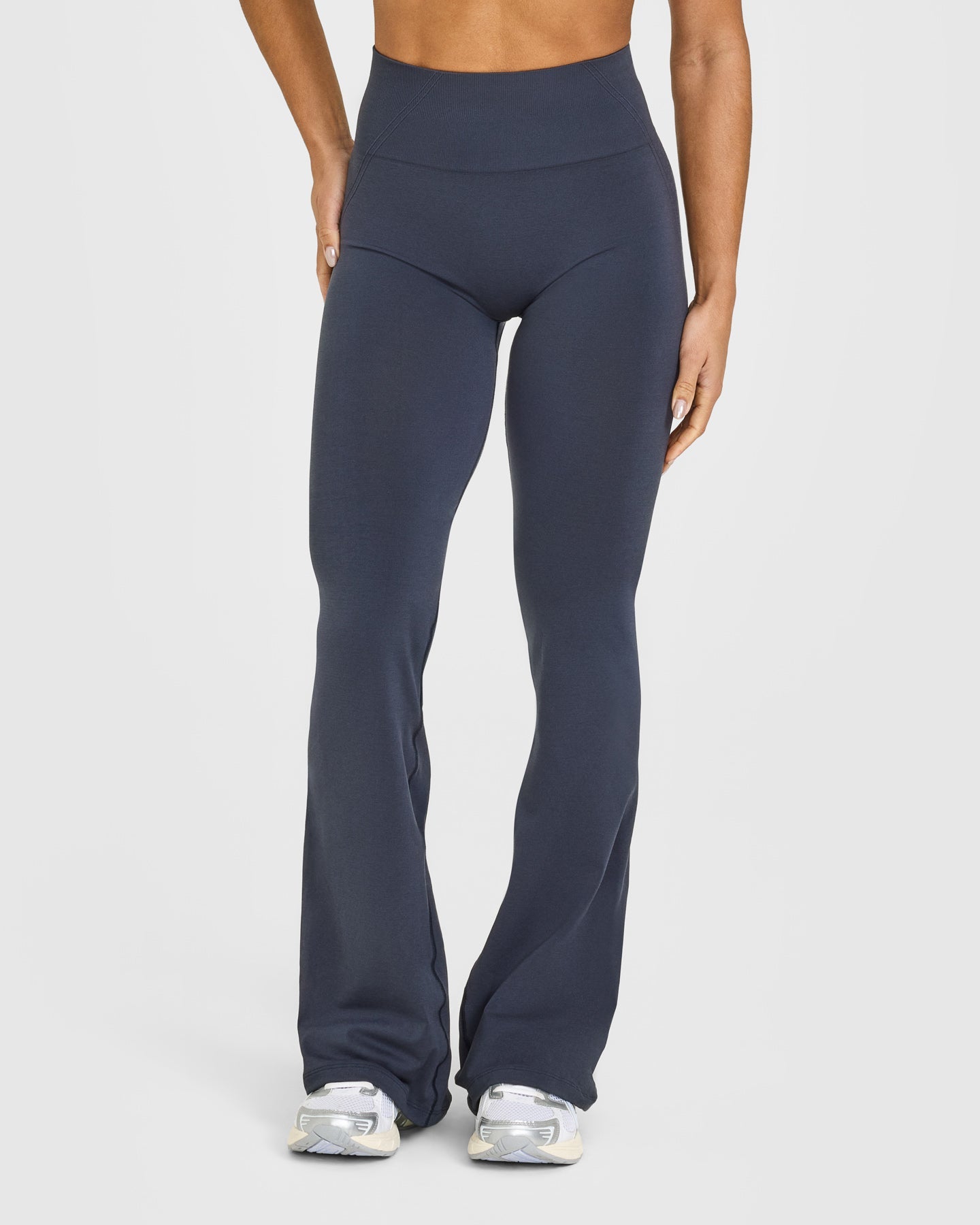 Alternative view of EffortlessLift Seamless Flared Bottoms with White Logo | True Blue