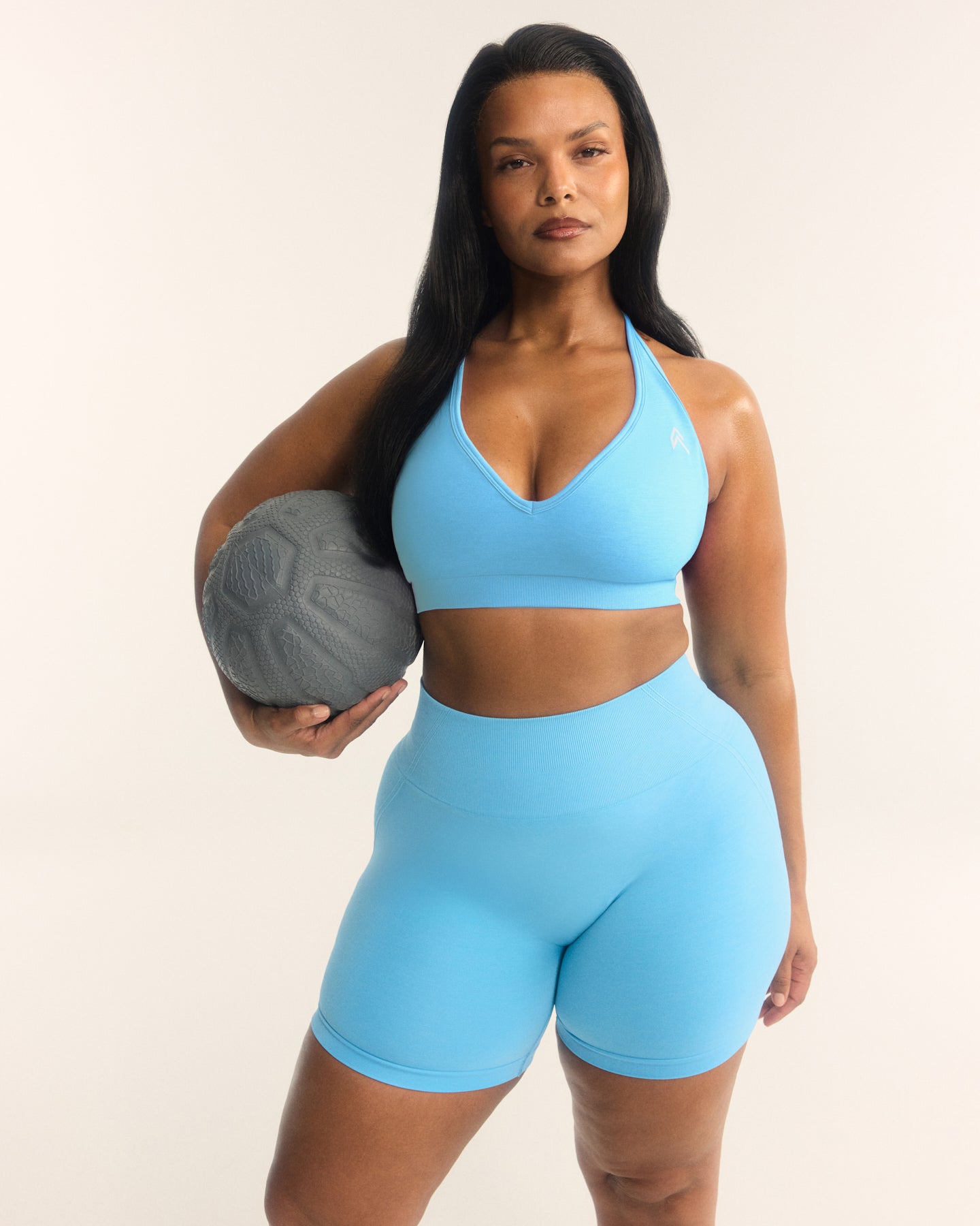 Alternative view of EffortlessLift Seamless Halter Neck Sports Bra with White Logo | Arctic Blue