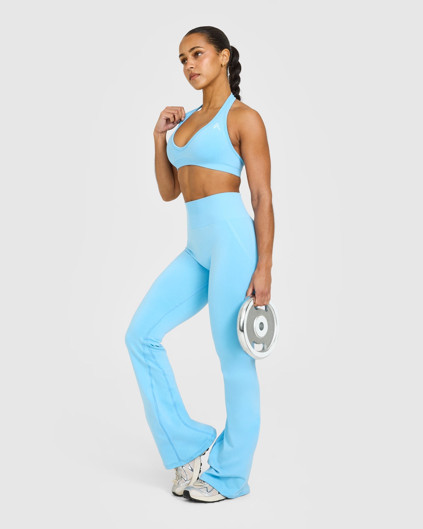 EffortlessLift Seamless Halter Neck Sports Bra with White Logo | Arctic Blue - Image 3