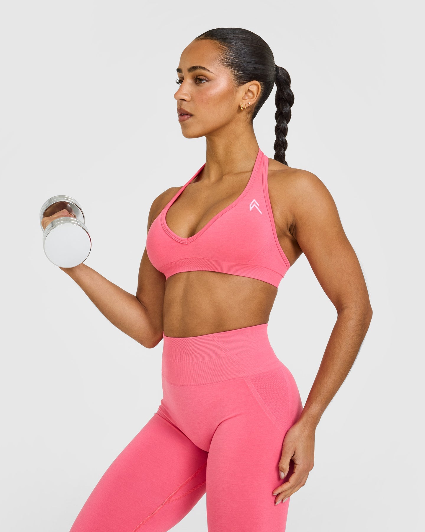 EffortlessLift Seamless Halter Neck Sports Bra with White Logo | Hot Girl Pink - Image 5