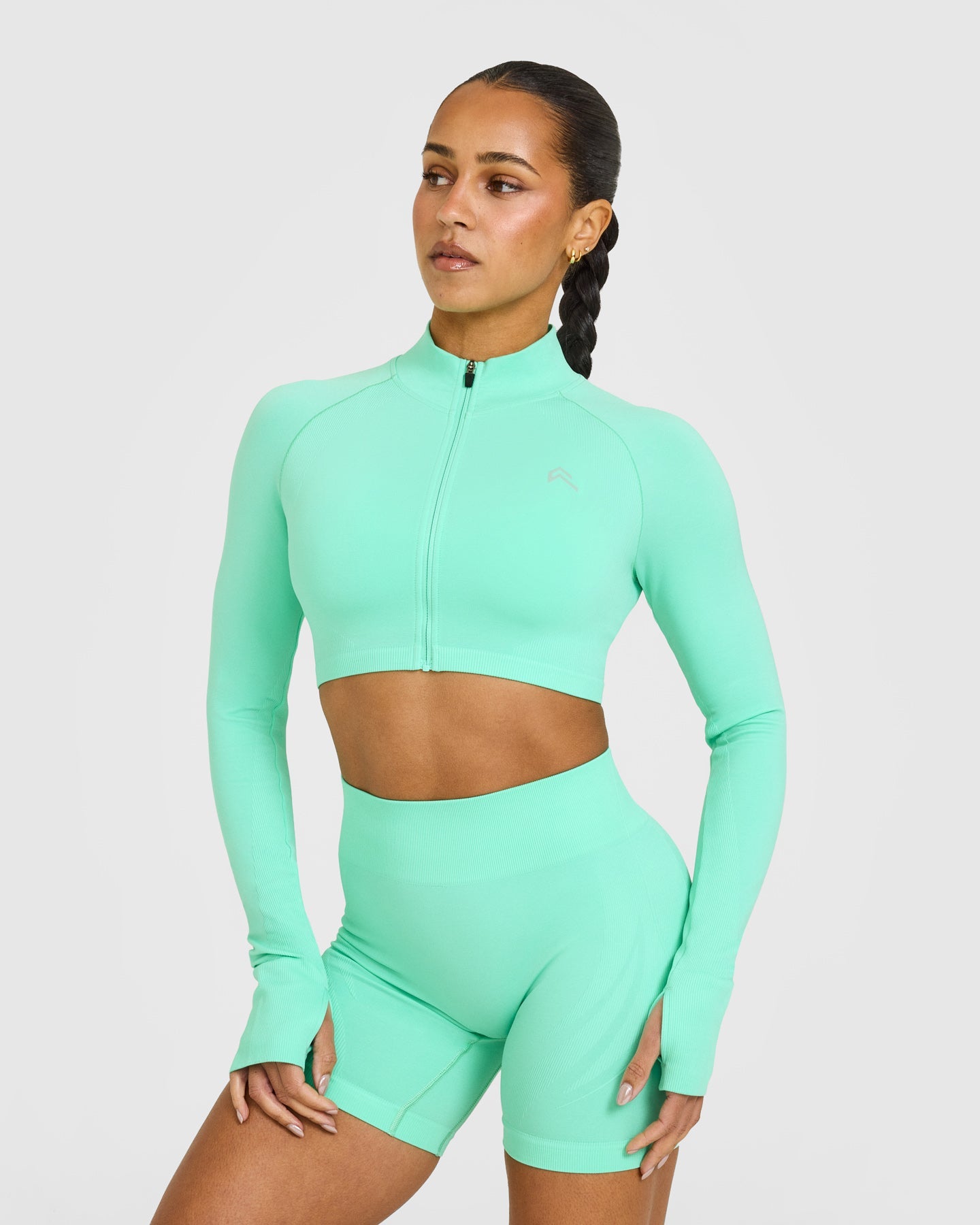 EnhanceLift Seamless Crop Jacket with White Logo | Peppermint Green