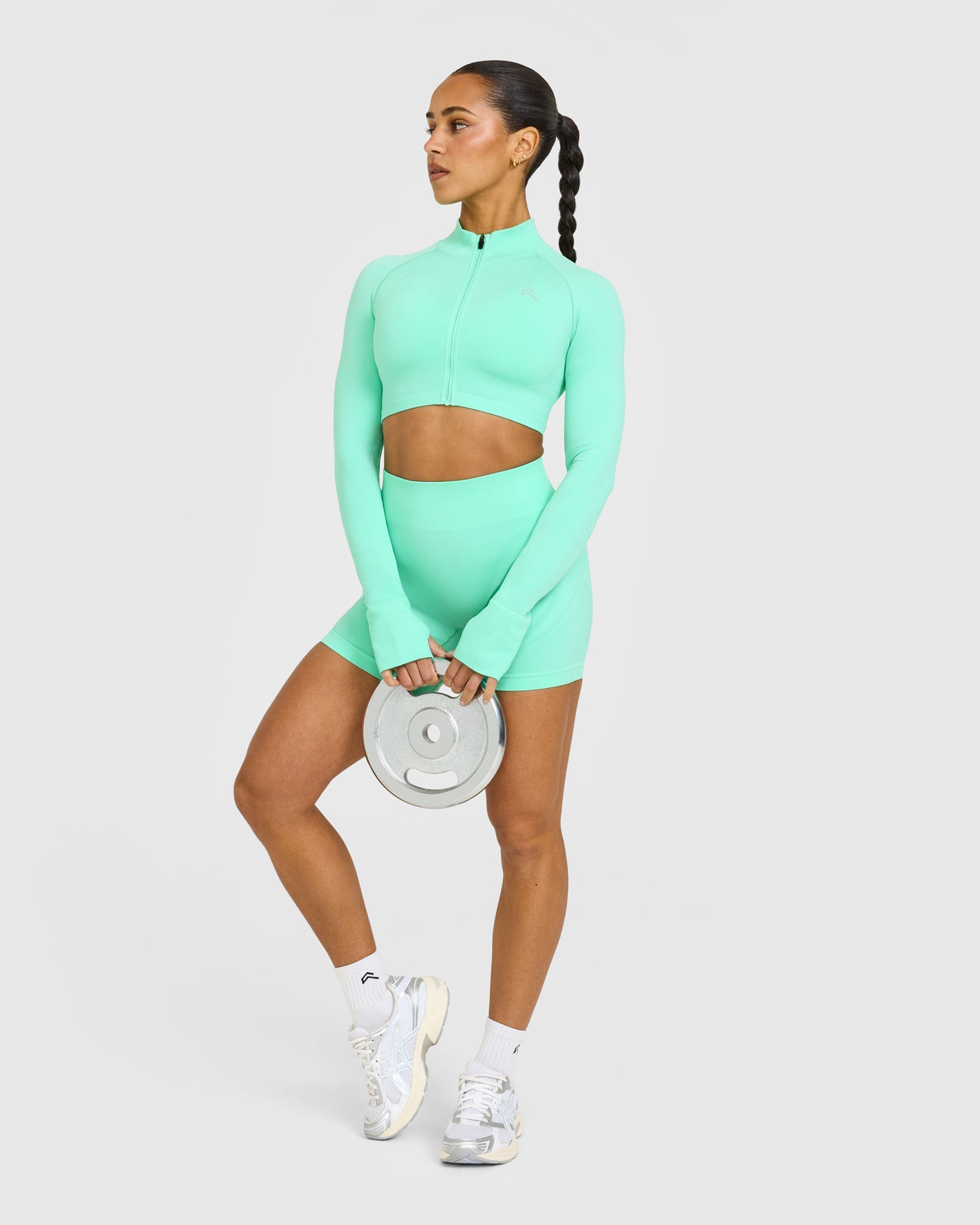EnhanceLift Seamless Crop Jacket with White Logo | Peppermint Green - Image 3