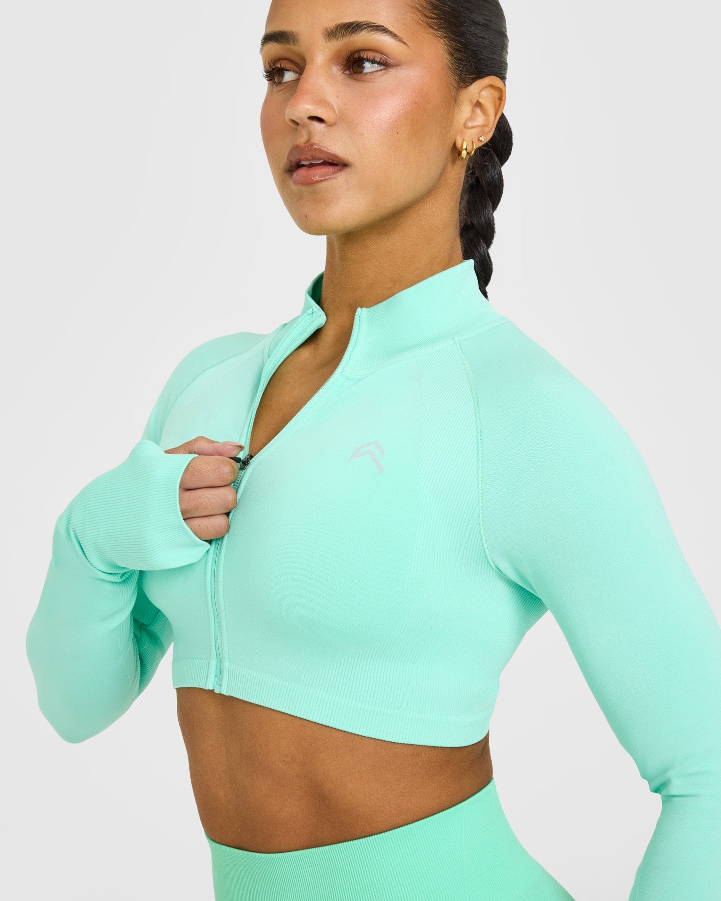 EnhanceLift Seamless Crop Jacket with White Logo | Peppermint Green - Image 5
