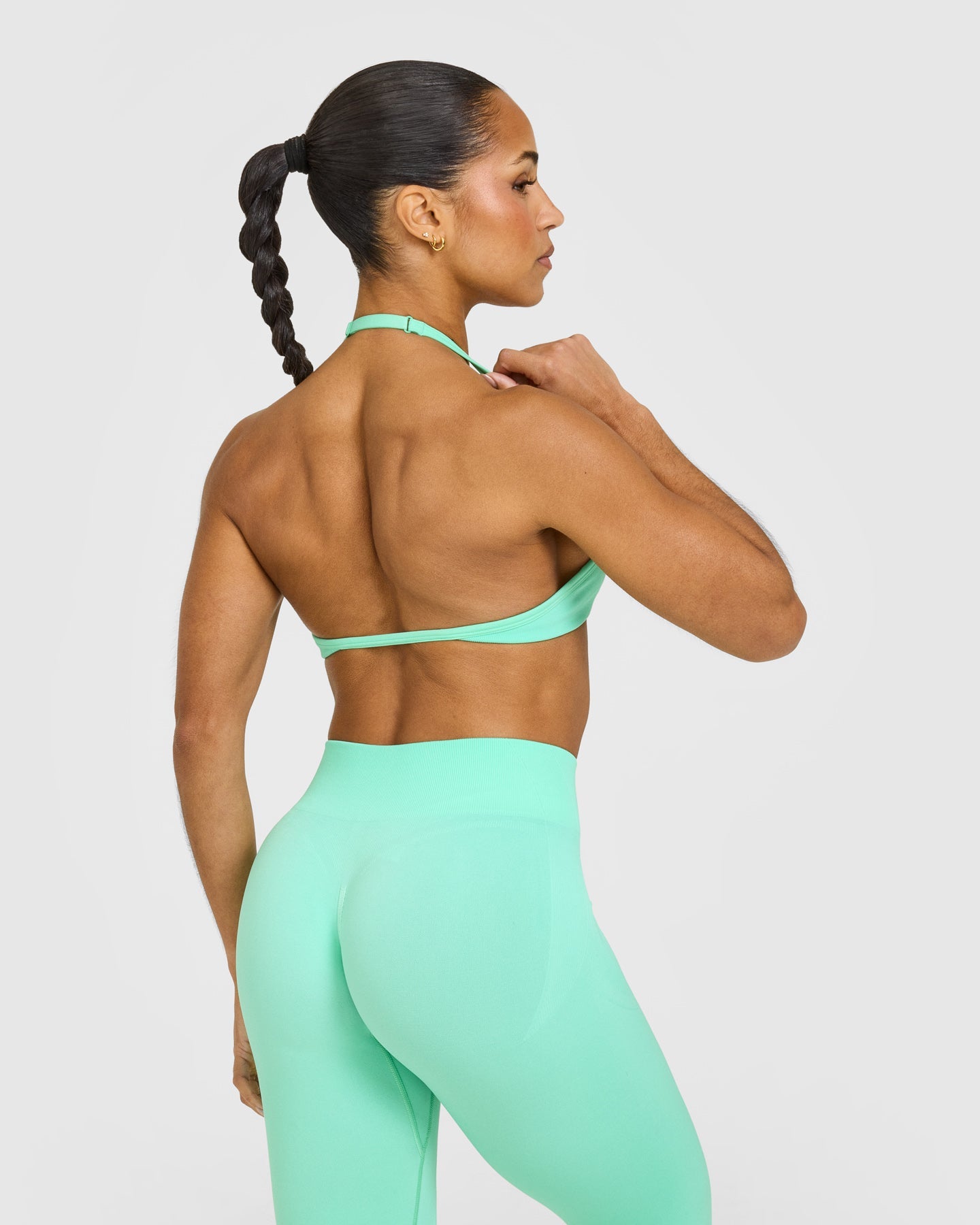 Alternative view of EnhanceLift Seamless Minimal Halter Neck Bralette with White Logo | Peppermint Green