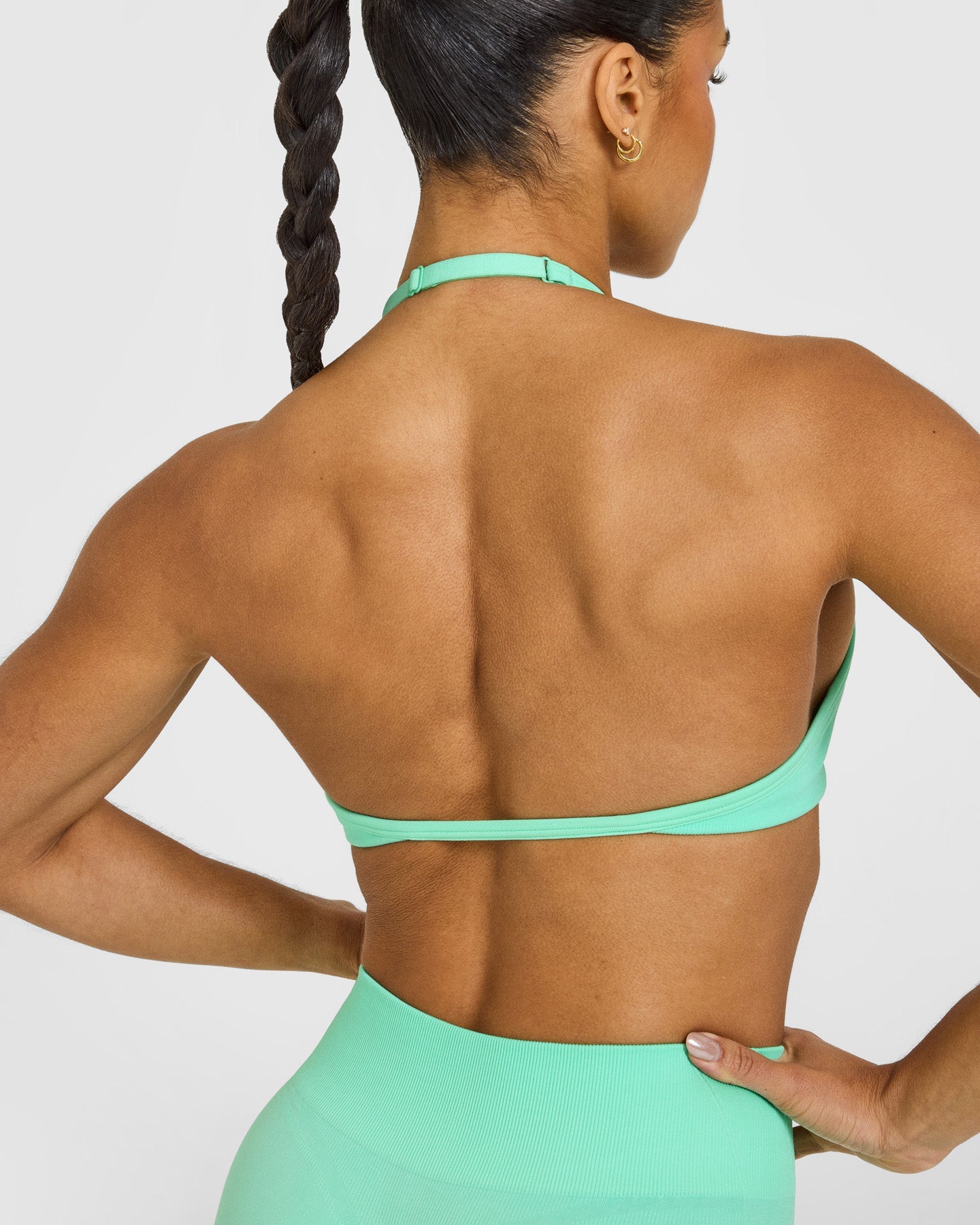 EnhanceLift Seamless Minimal Halter Neck Bralette with White Logo | Peppermint Green - Image 4