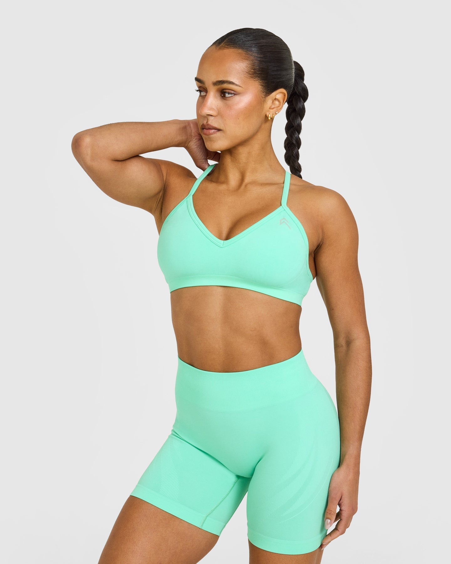 EnhanceLift Seamless Strappy Sports Bra with White Logo | Peppermint Green