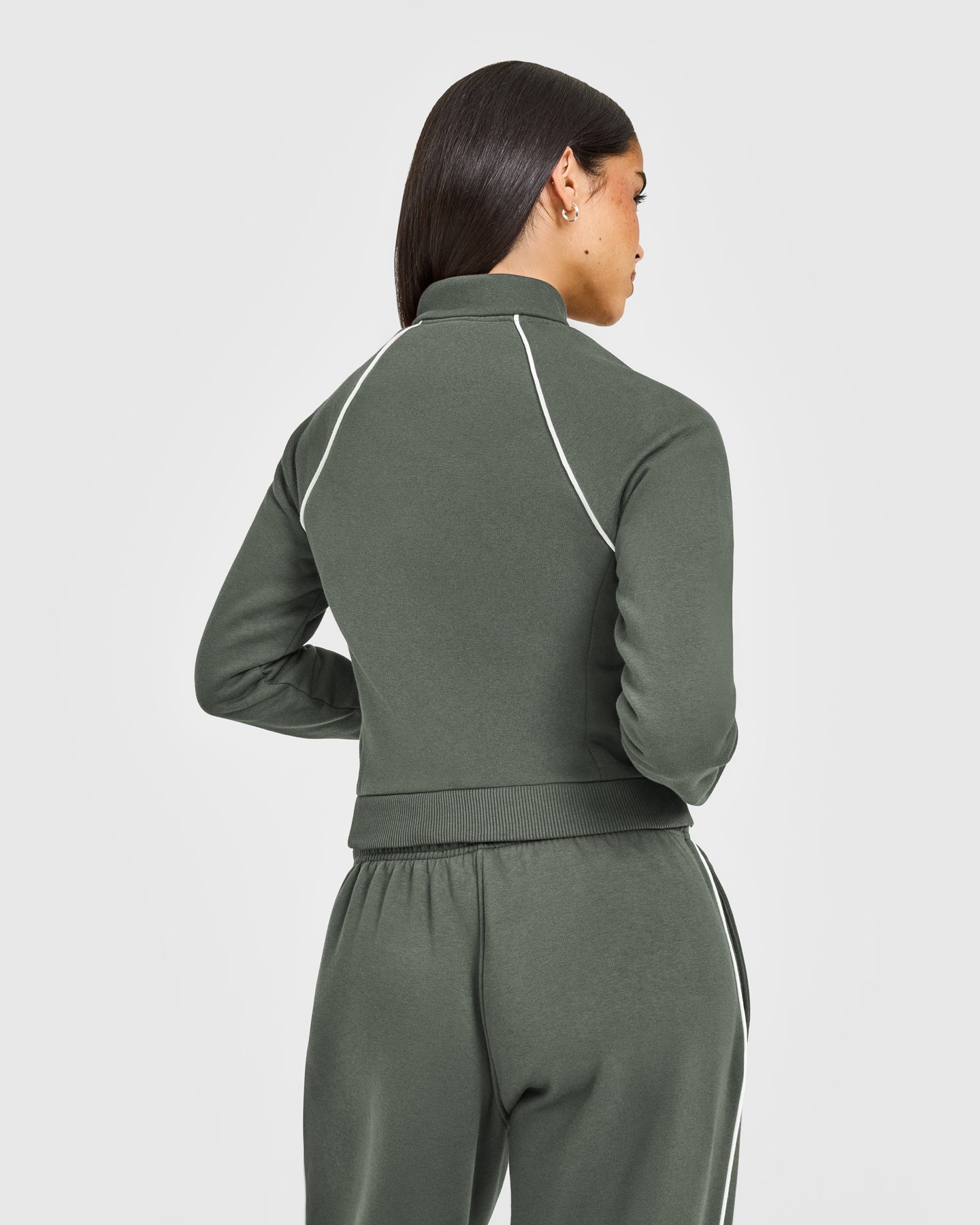 Jersey Tracksuit Zip Through Jacket | Dark Khaki - Image 5