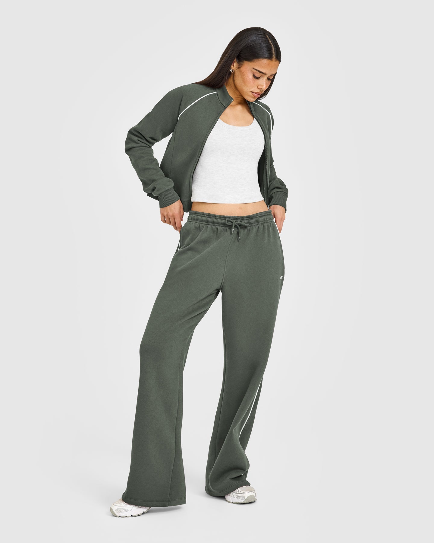 Jersey Tracksuit Zip Through Jacket | Dark Khaki - Image 3