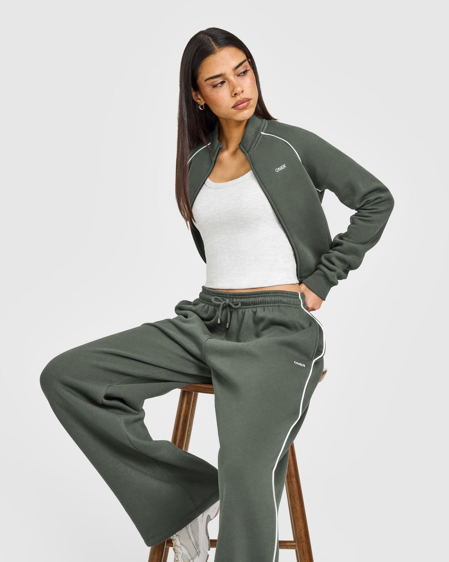 Jersey Tracksuit Zip Through Jacket | Dark Khaki - Image 4