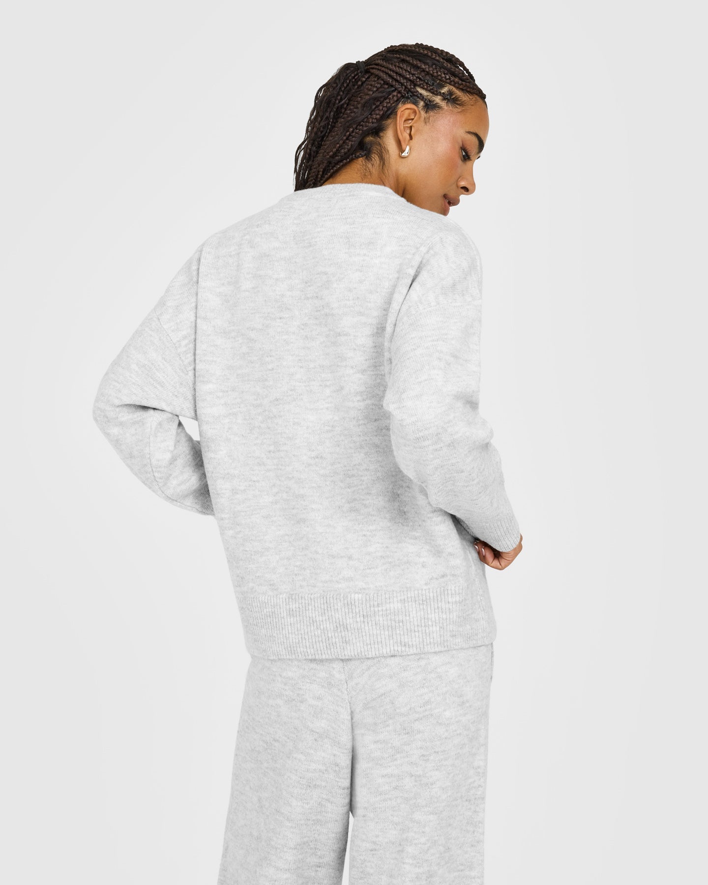 Oversized Knit Crew Neck Sweatshirt | Light Grey Marl - Image 6