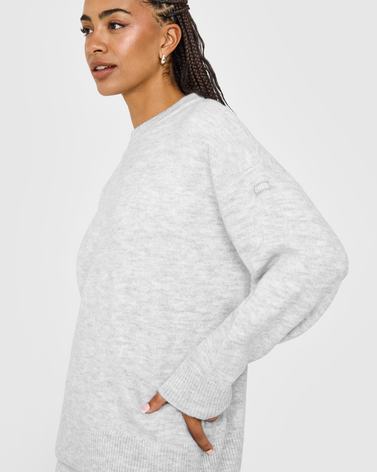 Oversized Knit Crew Neck Sweatshirt | Light Grey Marl - Image 4
