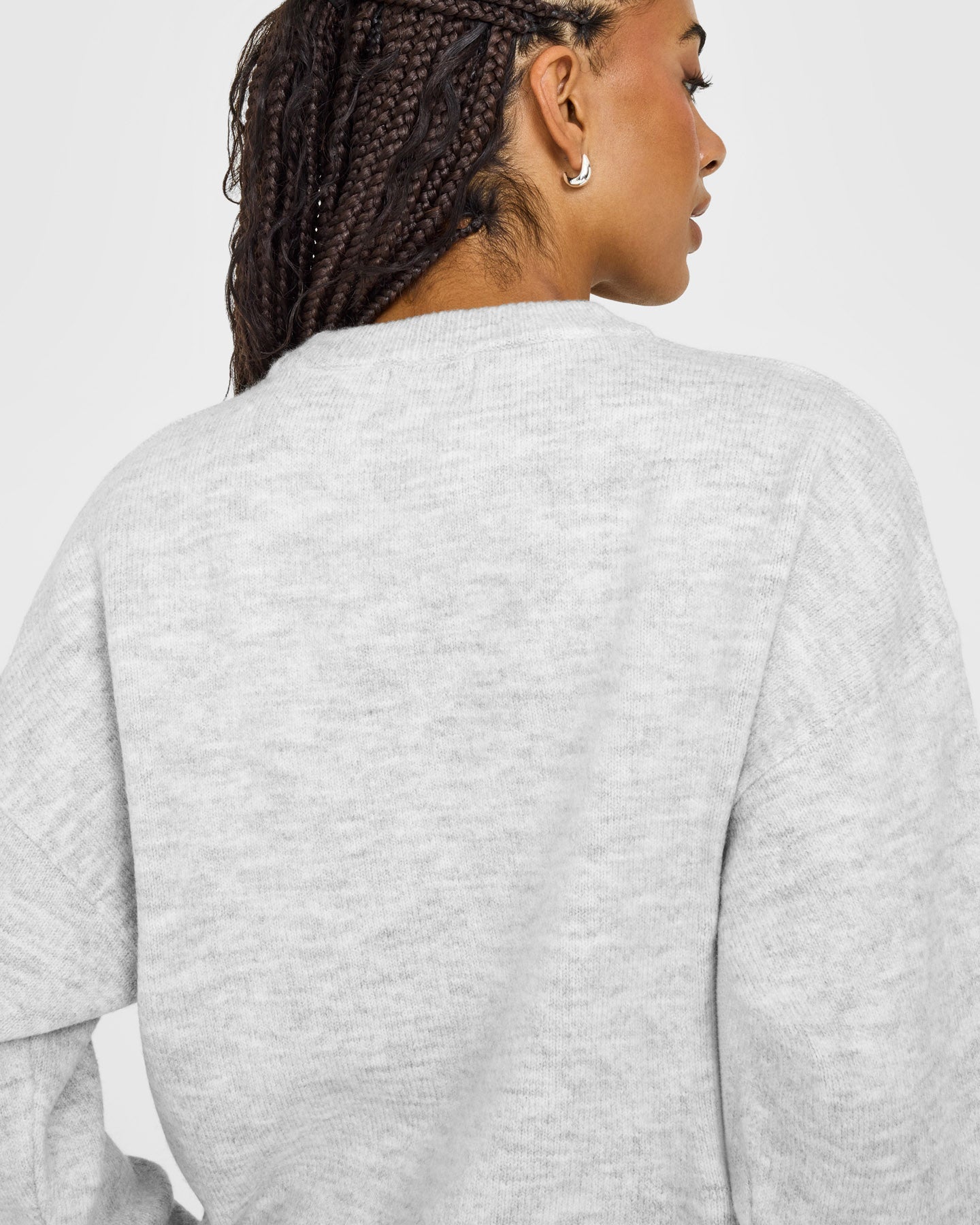 Oversized Knit Crew Neck Sweatshirt | Light Grey Marl - Image 5