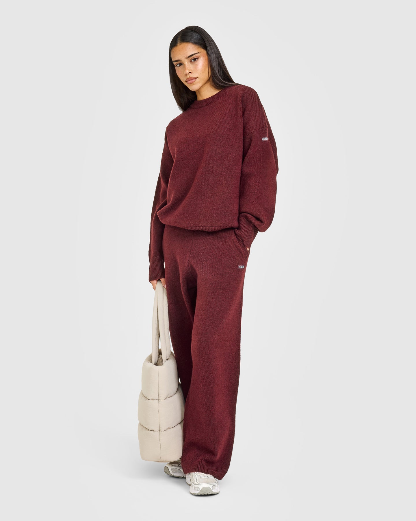 Oversized Knit Crew Neck Sweatshirt | Rosewood - Image 3