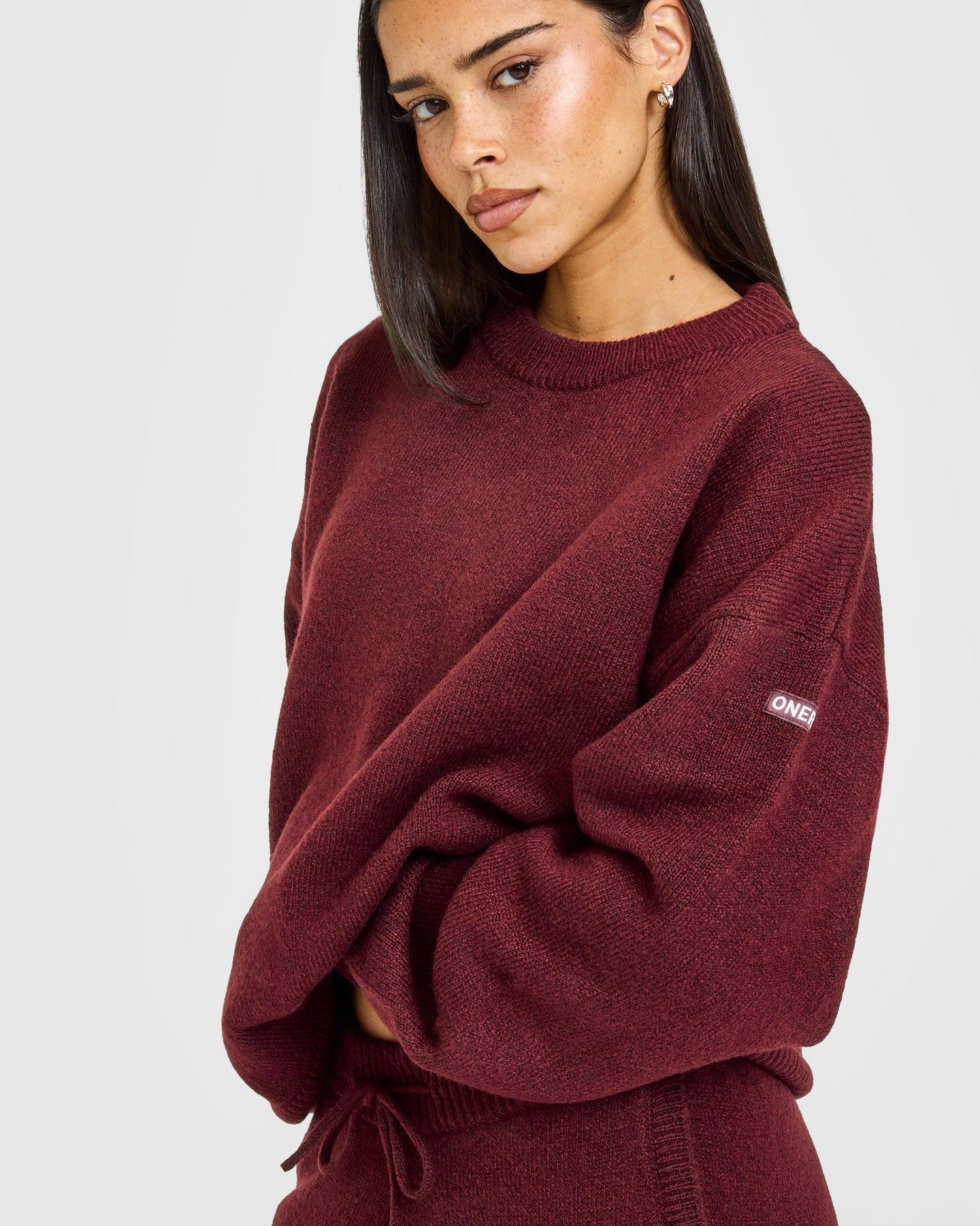 Oversized Knit Crew Neck Sweatshirt | Rosewood - Image 5