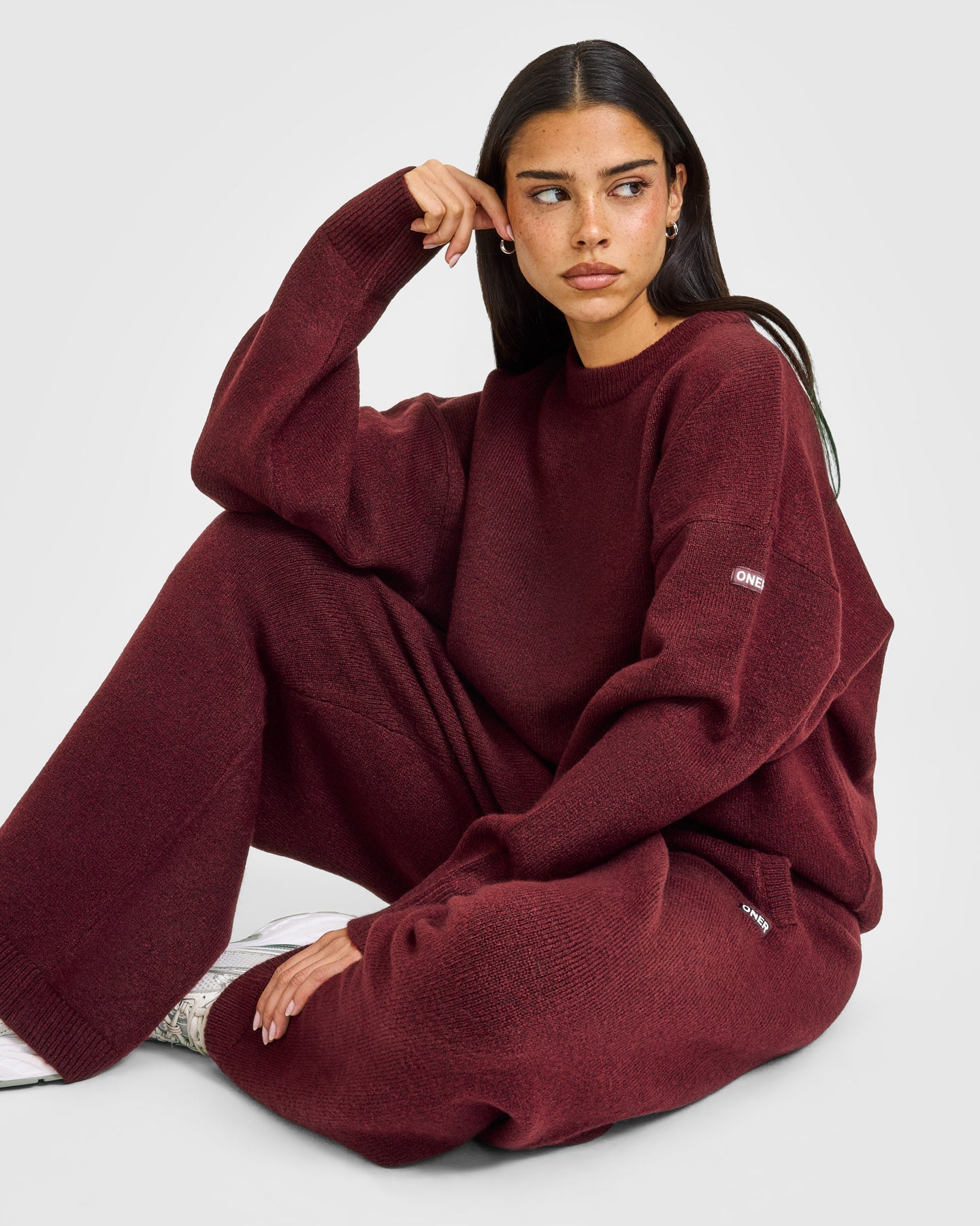 Oversized Knit Crew Neck Sweatshirt | Rosewood - Image 6