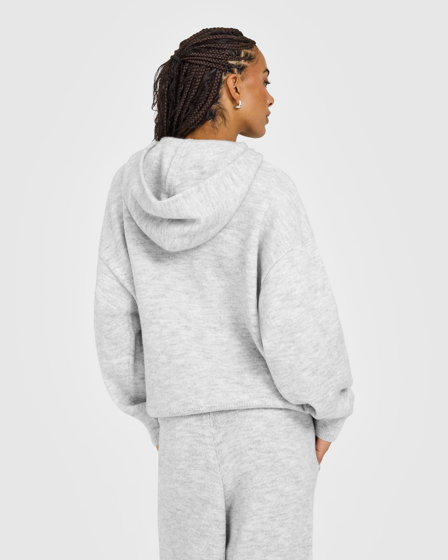 Oversized Knit Hoodie | Light Grey Marl - Image 6
