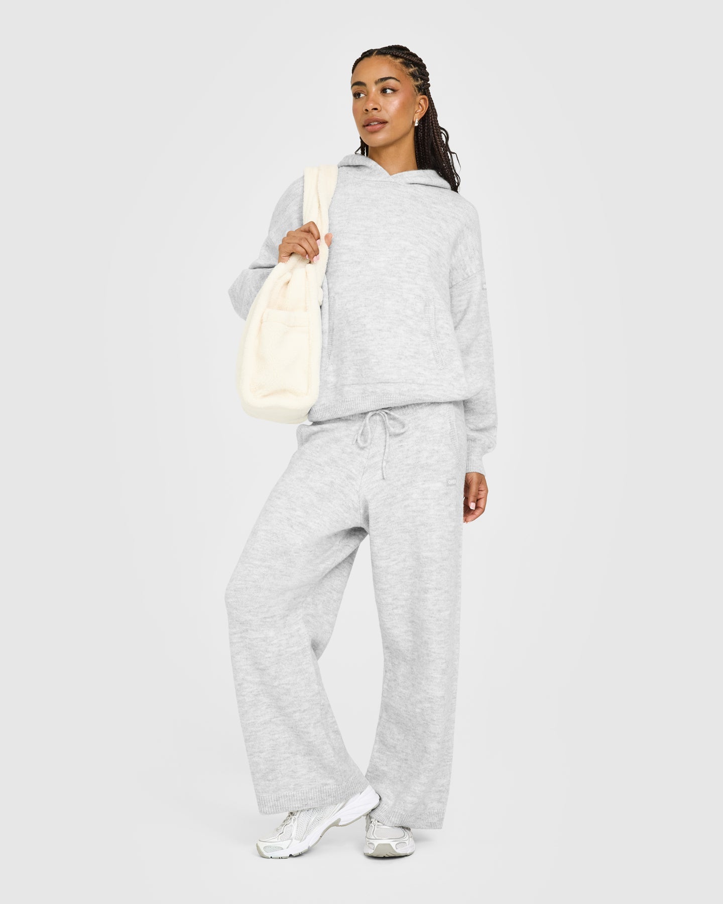 Oversized Knit Hoodie | Light Grey Marl - Image 3