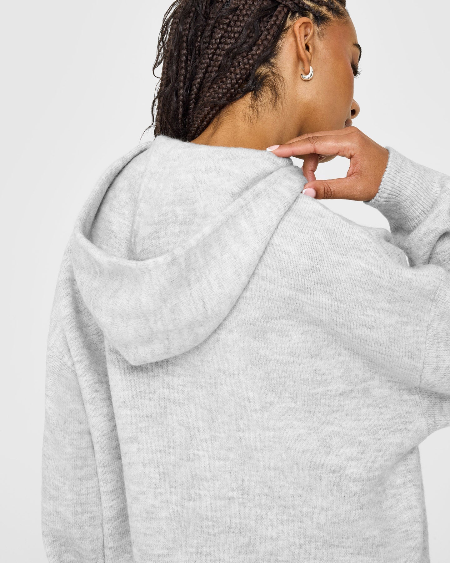 Oversized Knit Hoodie | Light Grey Marl - Image 4