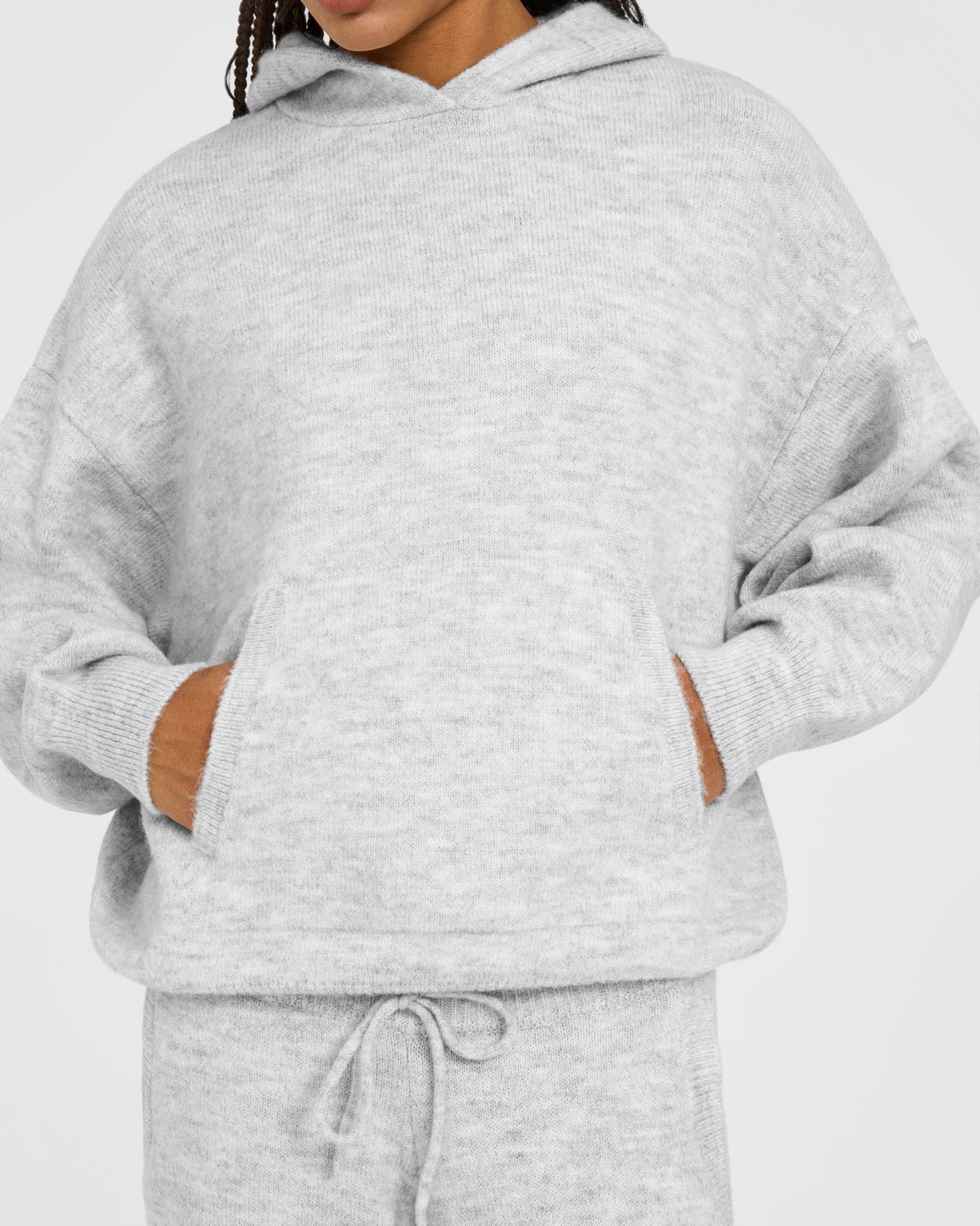 Oversized Knit Hoodie | Light Grey Marl - Image 5