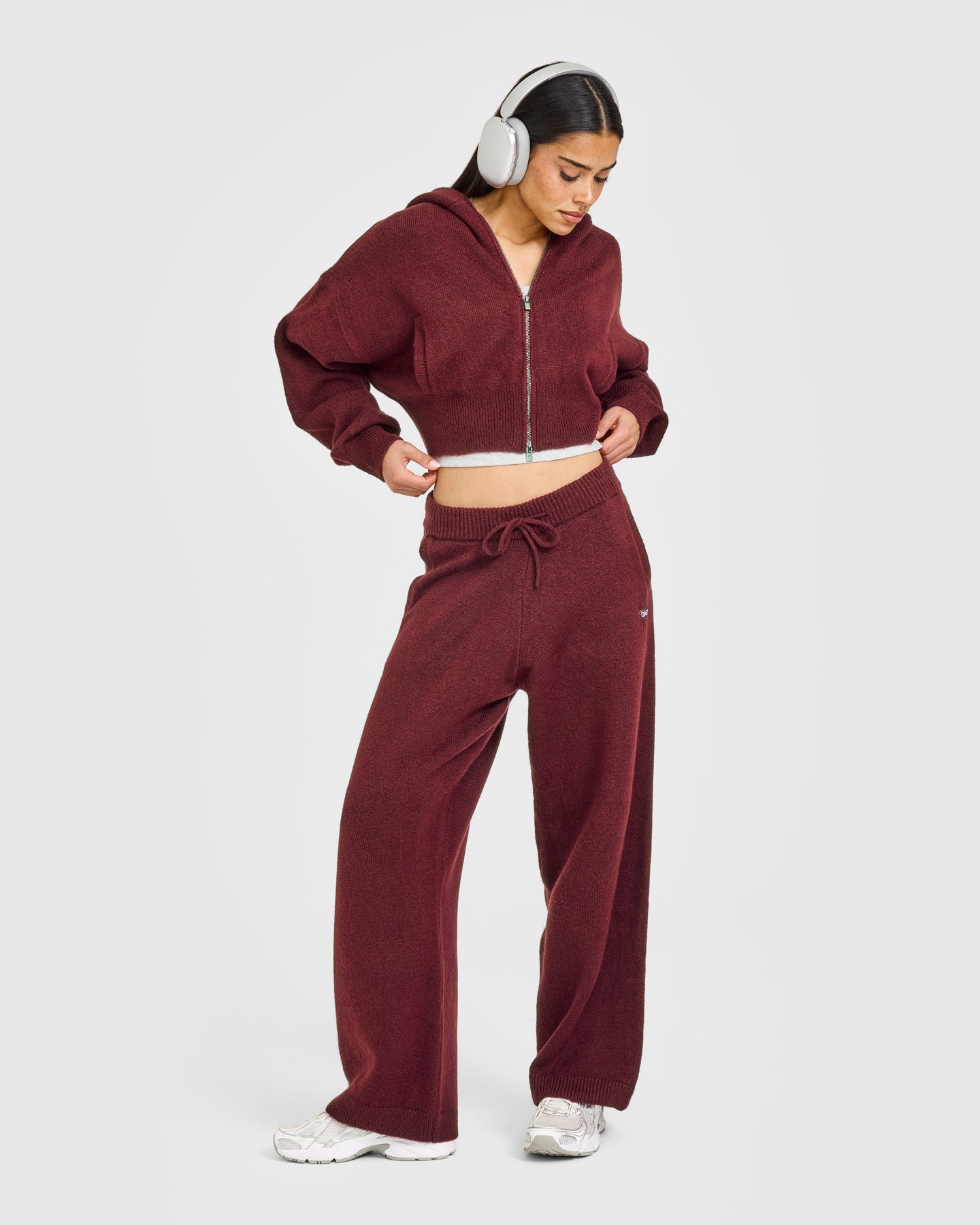 Oversized Knit Zip Through Mid Hoodie | Rosewood - Image 3