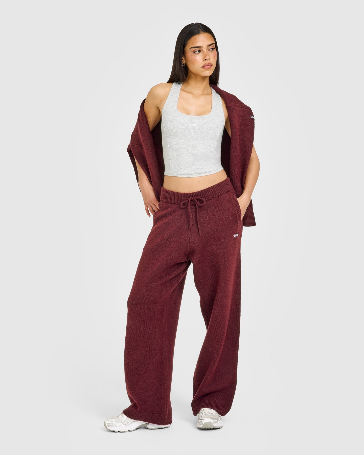 Mellow Rib Oner Embroidered Square Neck Mid Vest with Built in Bra Shelf | Light Grey Marl - Image 3