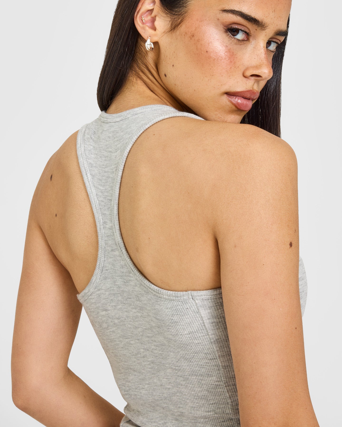 Mellow Rib Oner Embroidered Square Neck Mid Vest with Built in Bra Shelf | Light Grey Marl - Image 5
