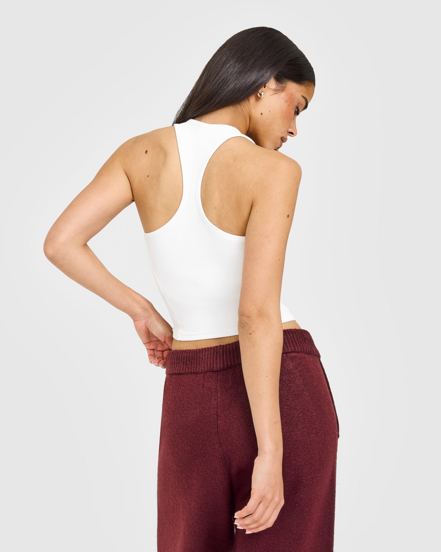 Alternative view of Mellow Rib Oner Embroidered Square Neck Mid Vest with Built in Bra Shelf | White