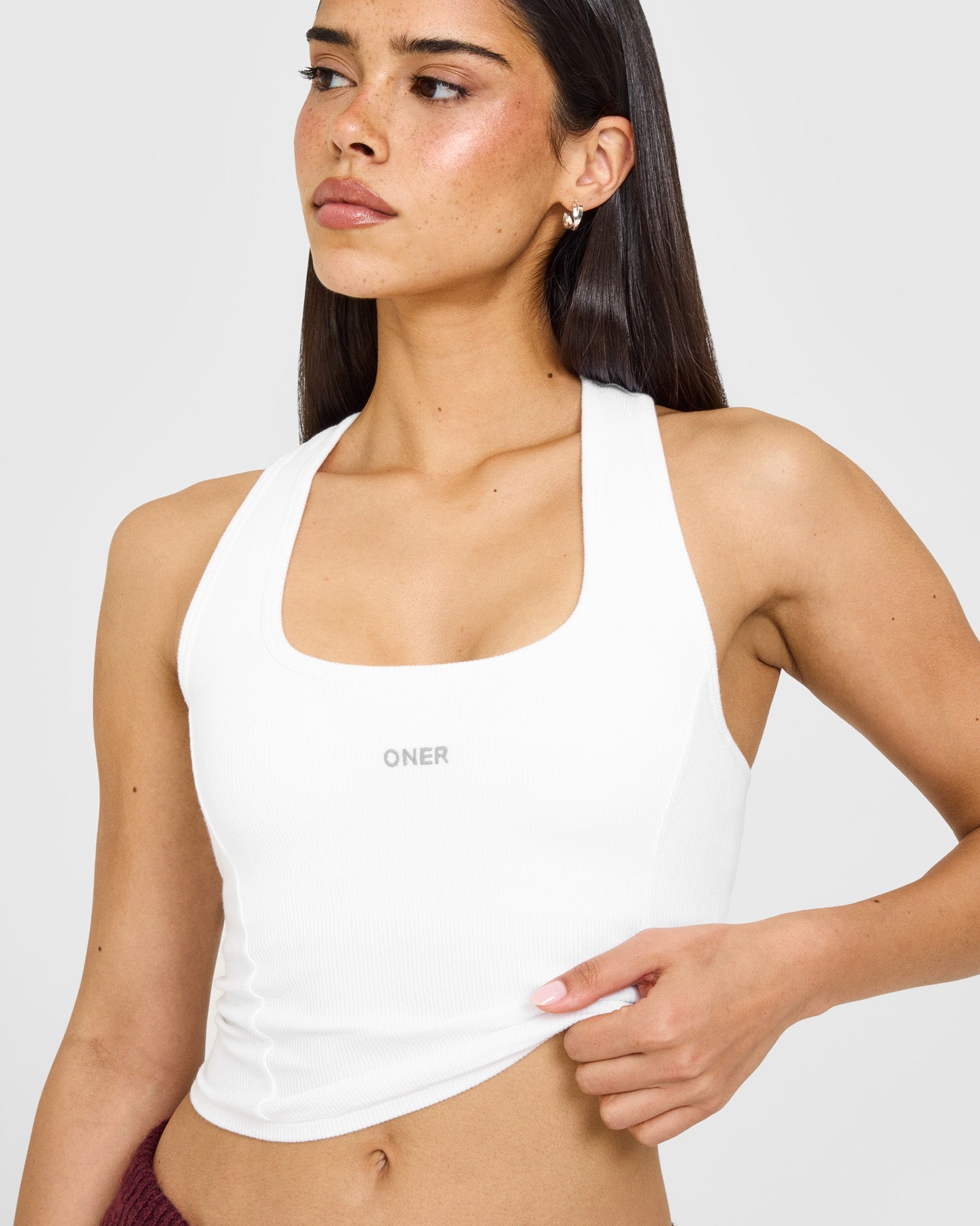 Mellow Rib Oner Embroidered Square Neck Mid Vest with Built in Bra Shelf | White - Image 5