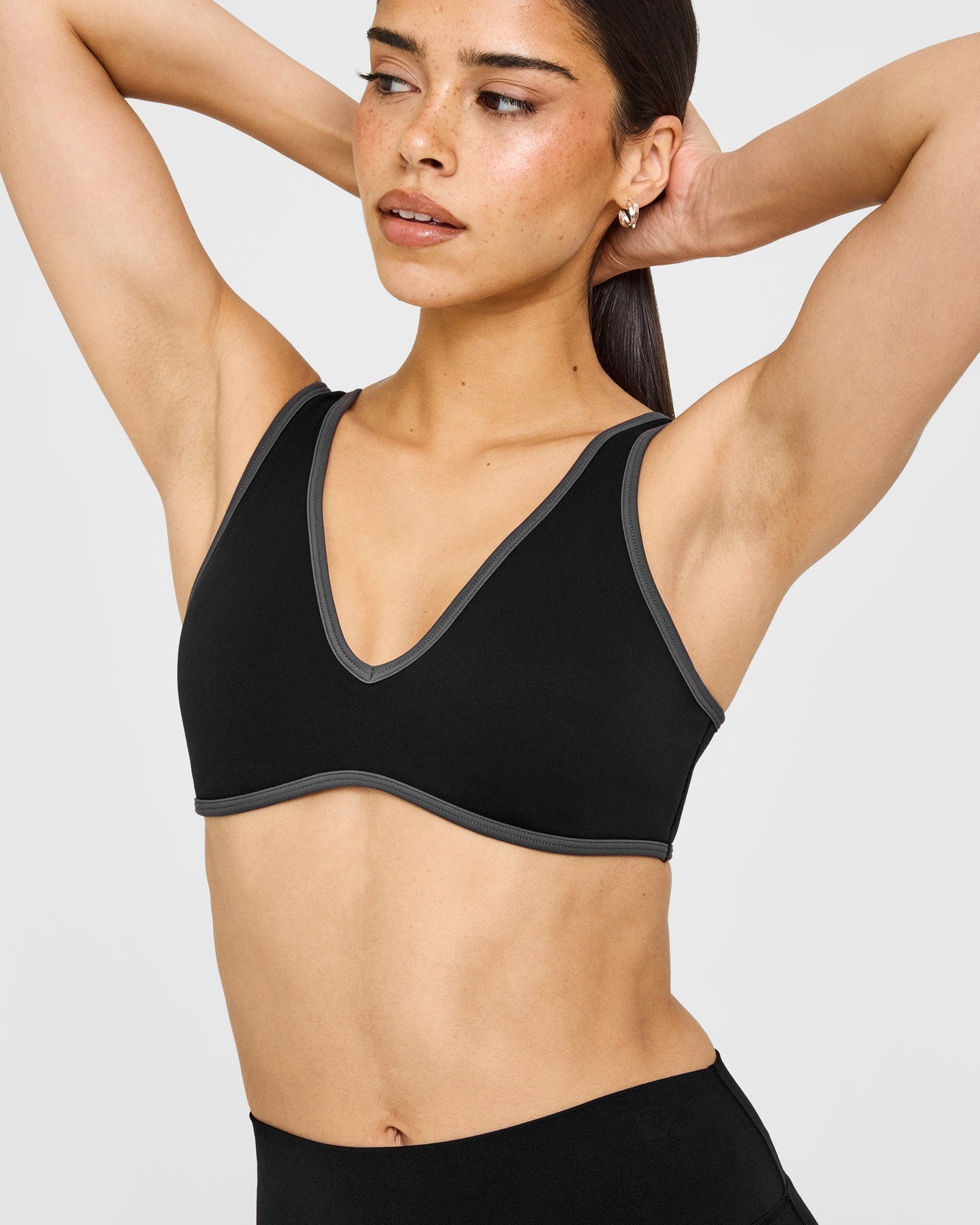 Alternative view of SoftMotion Contrast Scoop Back Bralette with White Logo | Black