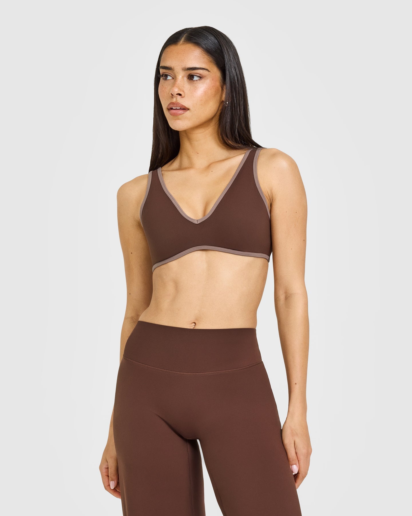 SoftMotion Contrast Scoop Back Bralette with White Logo | Espresso Brown