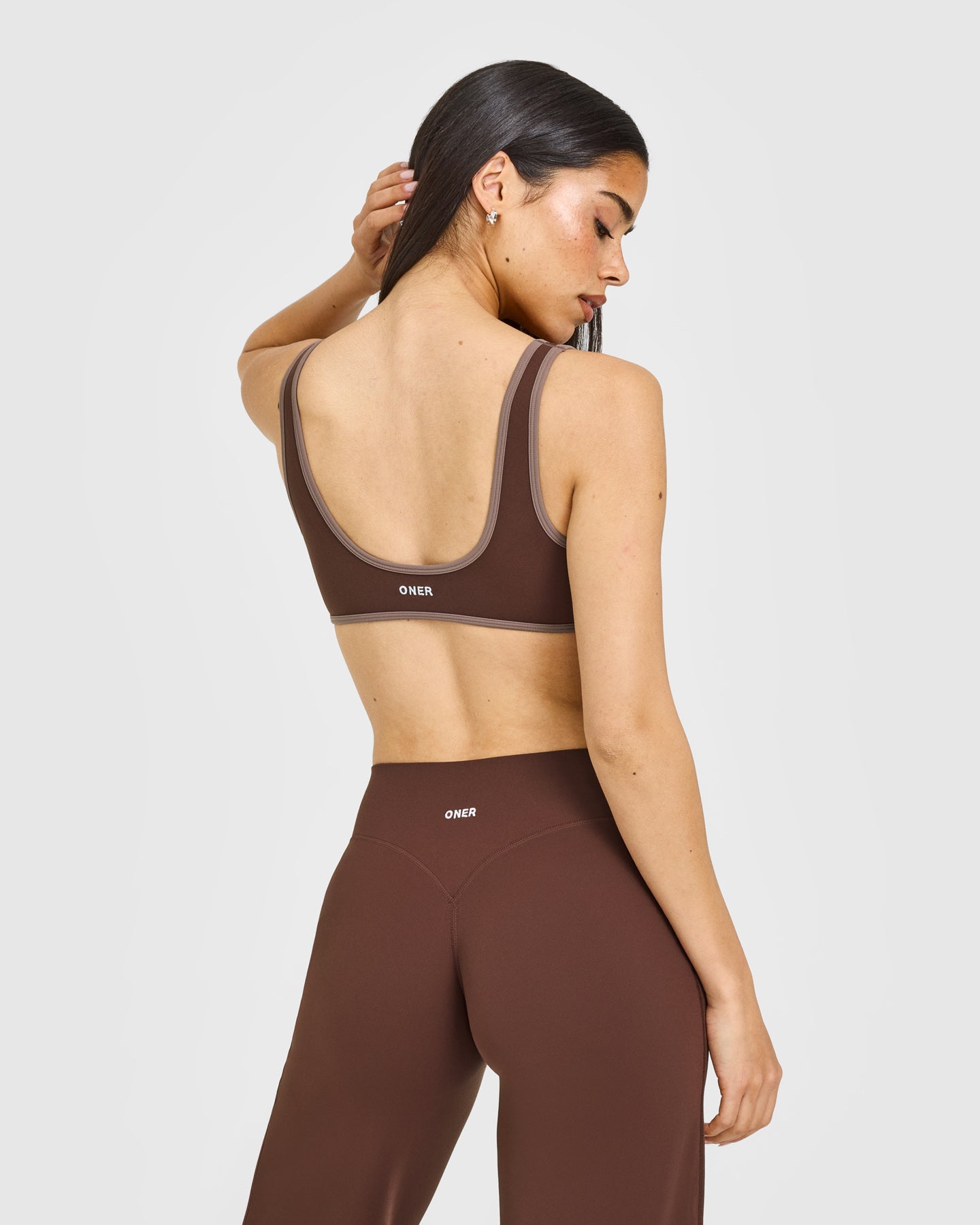 SoftMotion Contrast Scoop Back Bralette with White Logo | Espresso Brown - Image 6