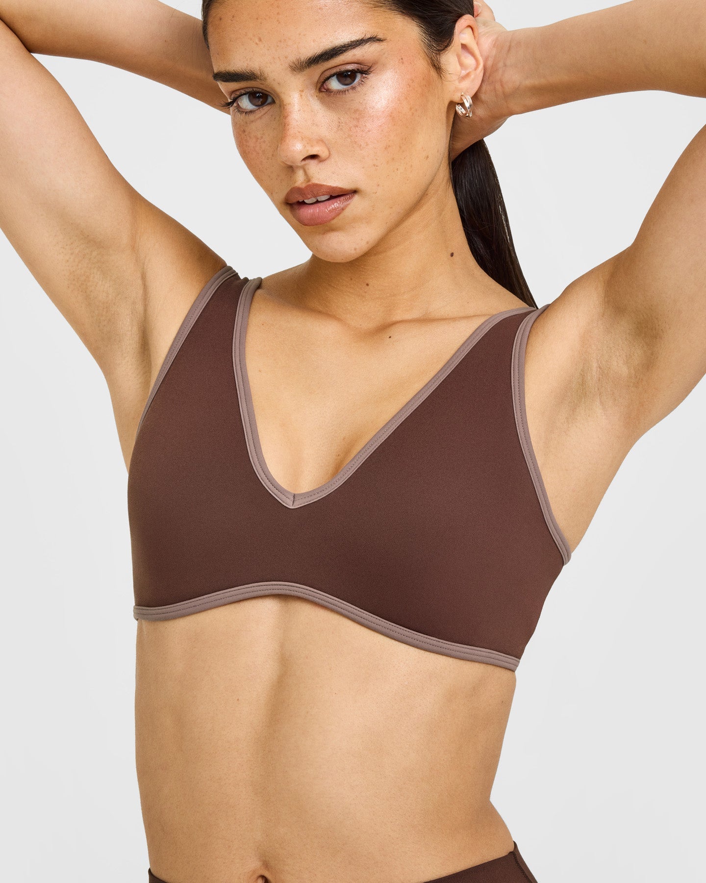 SoftMotion Contrast Scoop Back Bralette with White Logo | Espresso Brown - Image 4