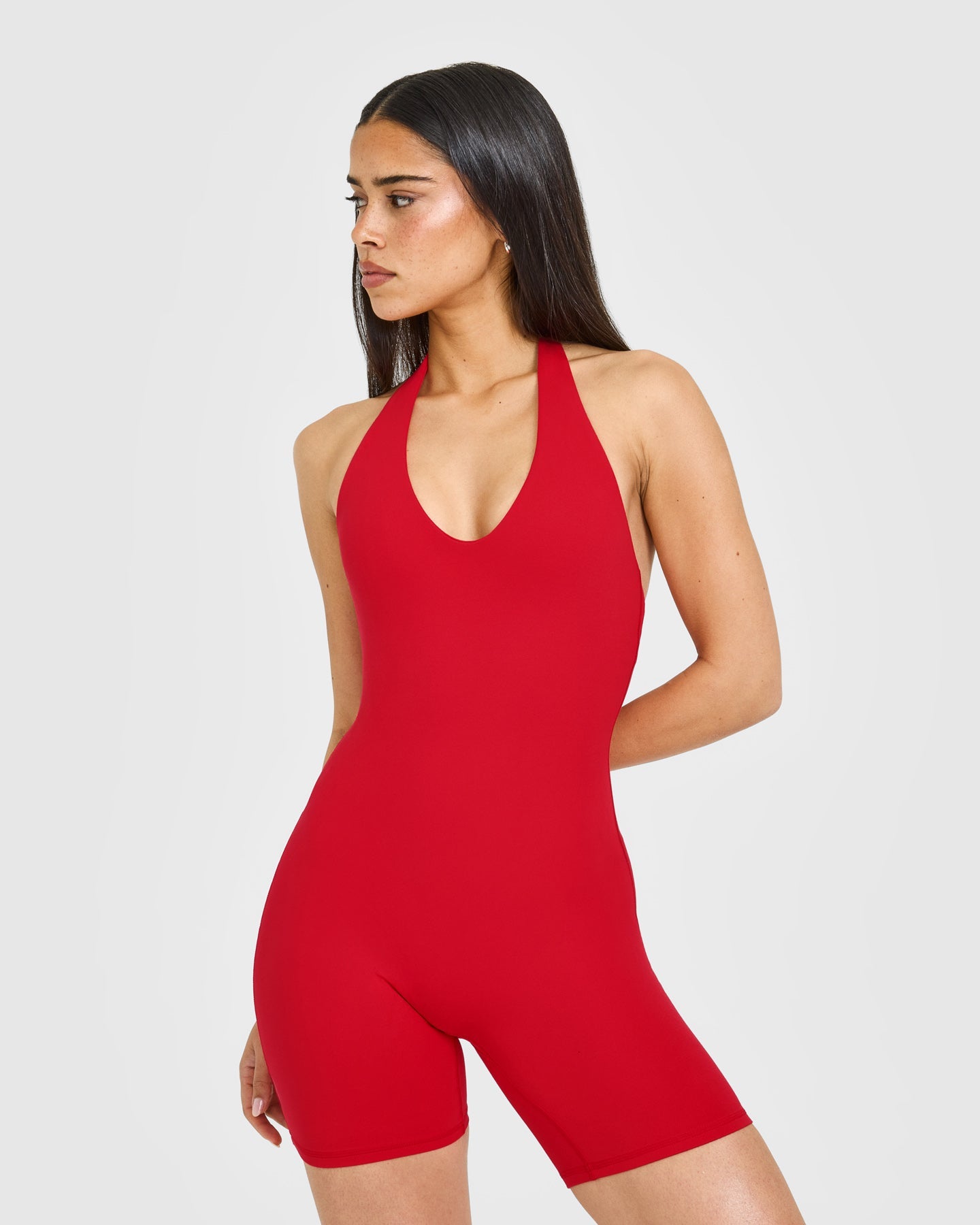 SoftMotion Halter Neck All In One Short with White Logo | Fiery Red