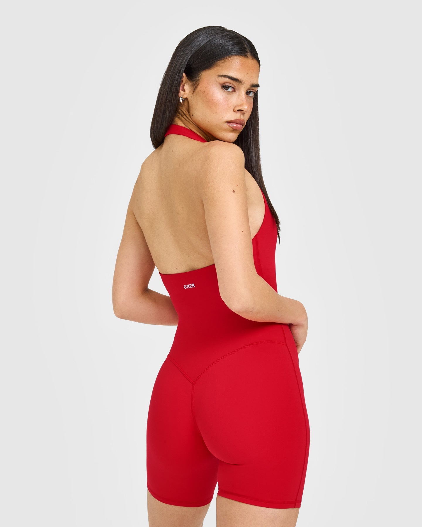 SoftMotion Halter Neck All In One Short with White Logo | Fiery Red - Image 4