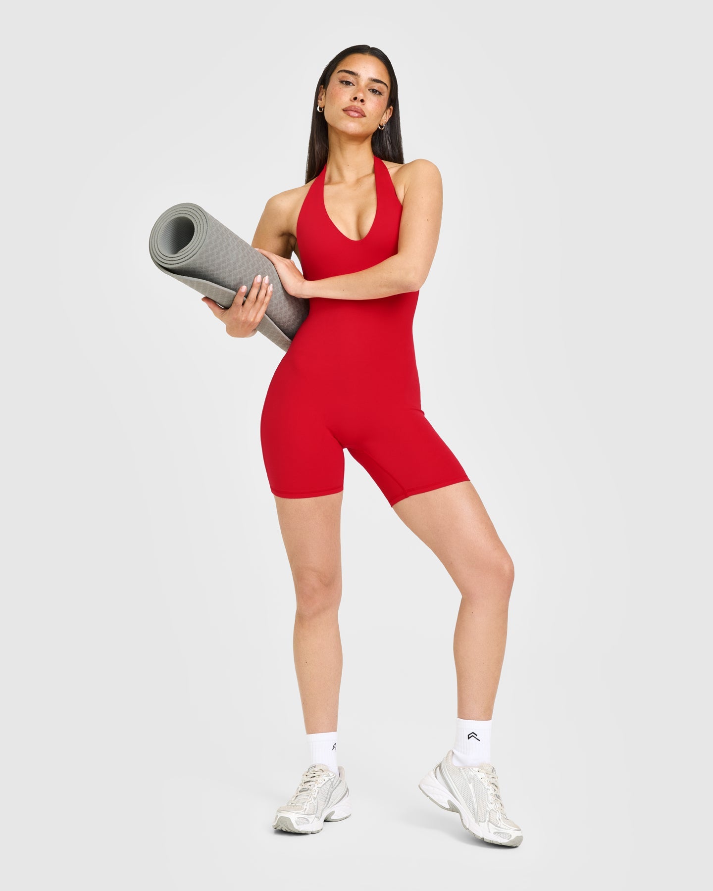 SoftMotion Halter Neck All In One Short with White Logo | Fiery Red - Image 3