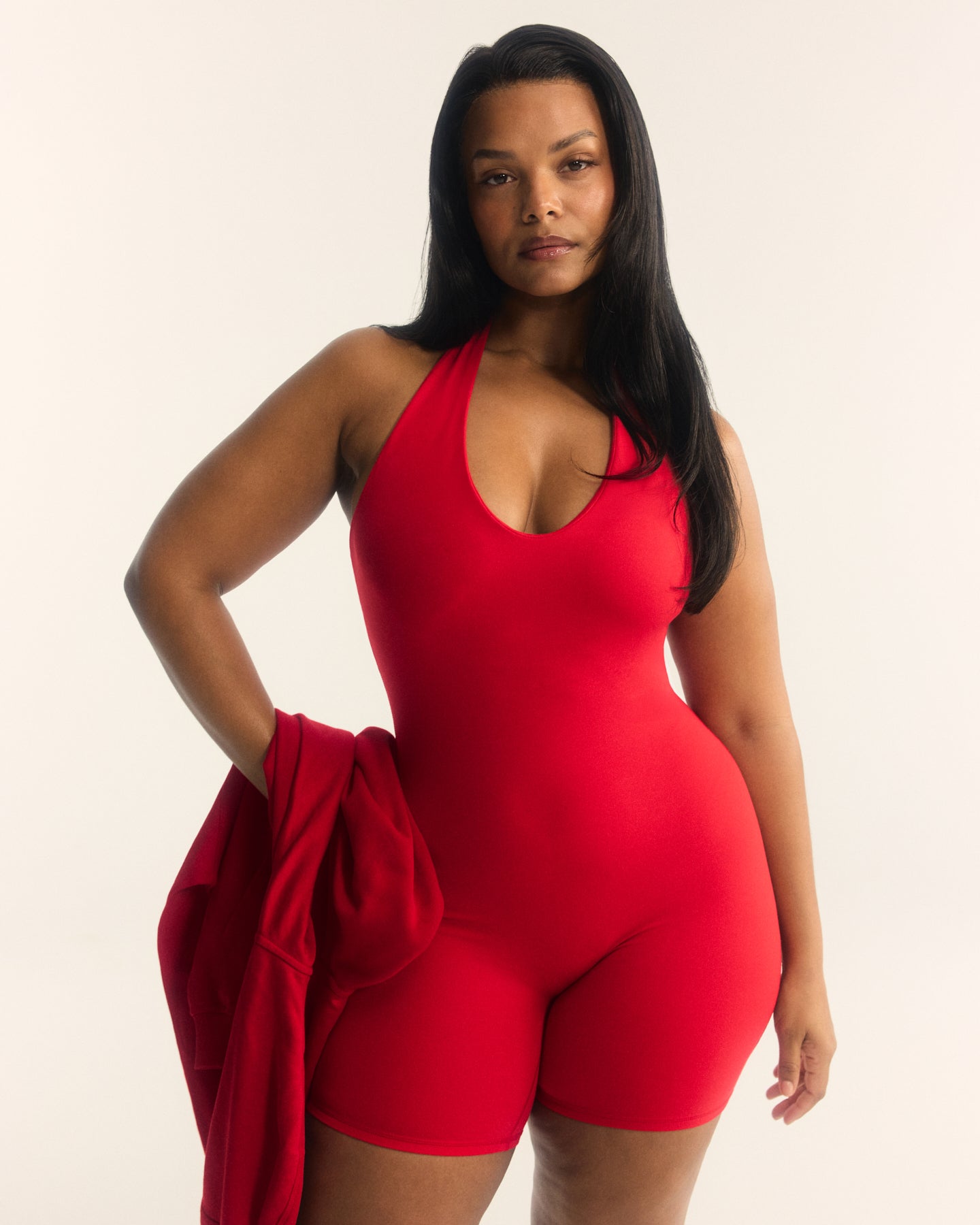 Alternative view of SoftMotion Halter Neck All In One Short with White Logo | Fiery Red