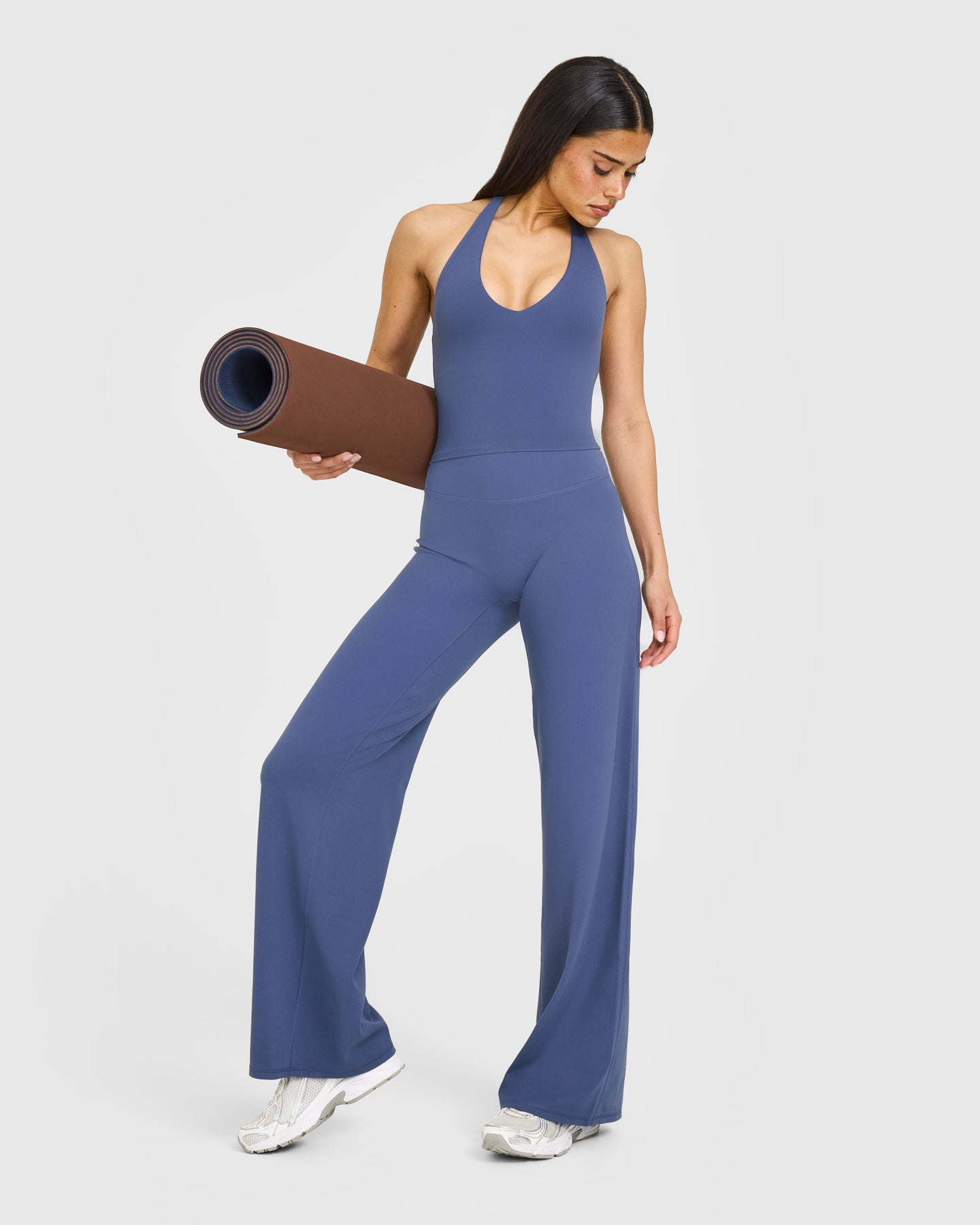 SoftMotion Halter Neck Mid Vest with Built in Bra Shelf with White Logo | Slate Blue - Image 3