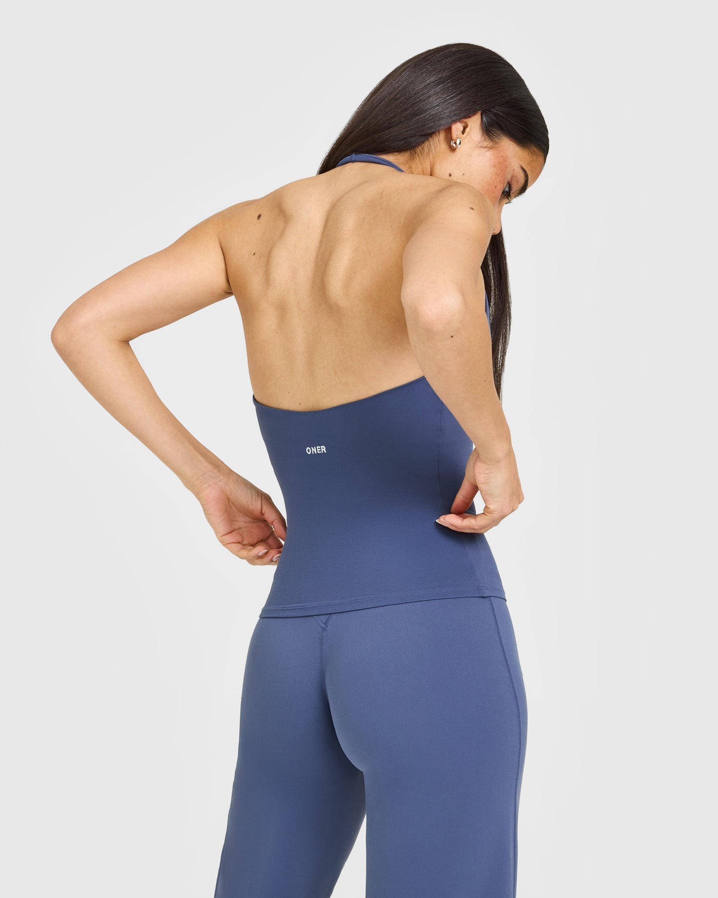 SoftMotion Halter Neck Vest with Built in Bra Shelf with White Logo | Slate Blue - Image 6