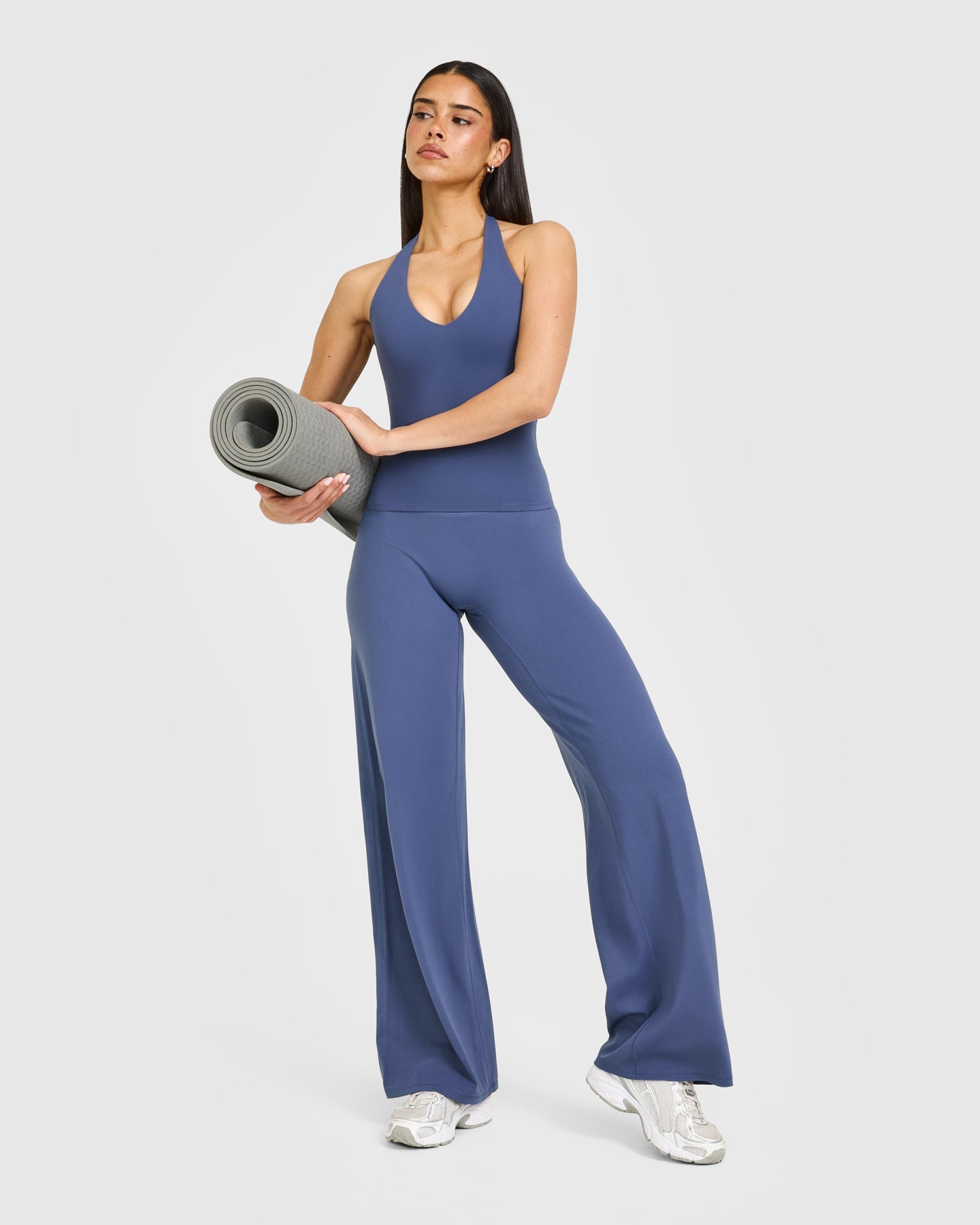 SoftMotion Halter Neck Vest with Built in Bra Shelf with White Logo | Slate Blue - Image 3